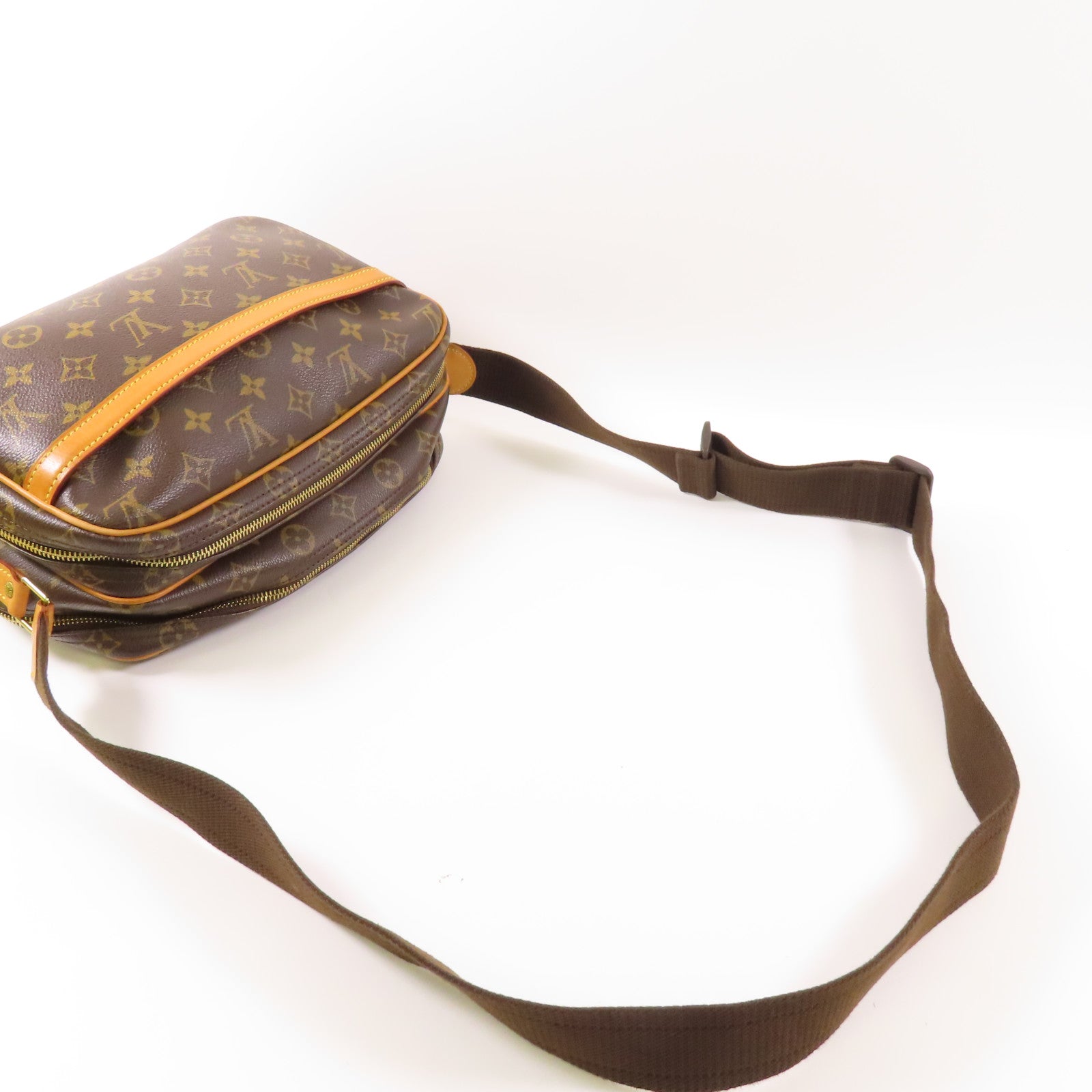 LOUIS VUITTON Monogram Reporter PM金扣肩背袋棕色