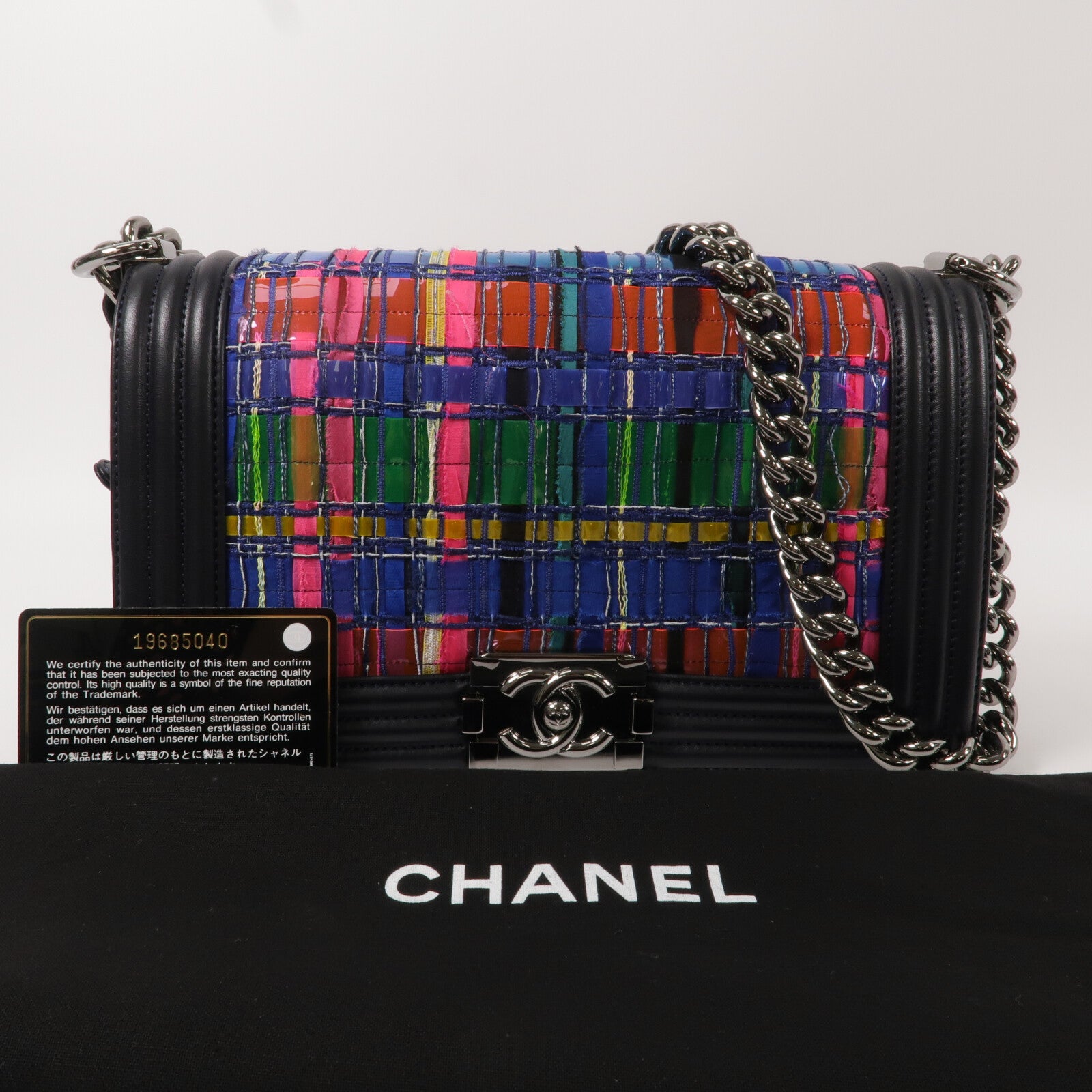 CHANEL 羊皮皮革/PVC Boy 25鏈帶肩背袋