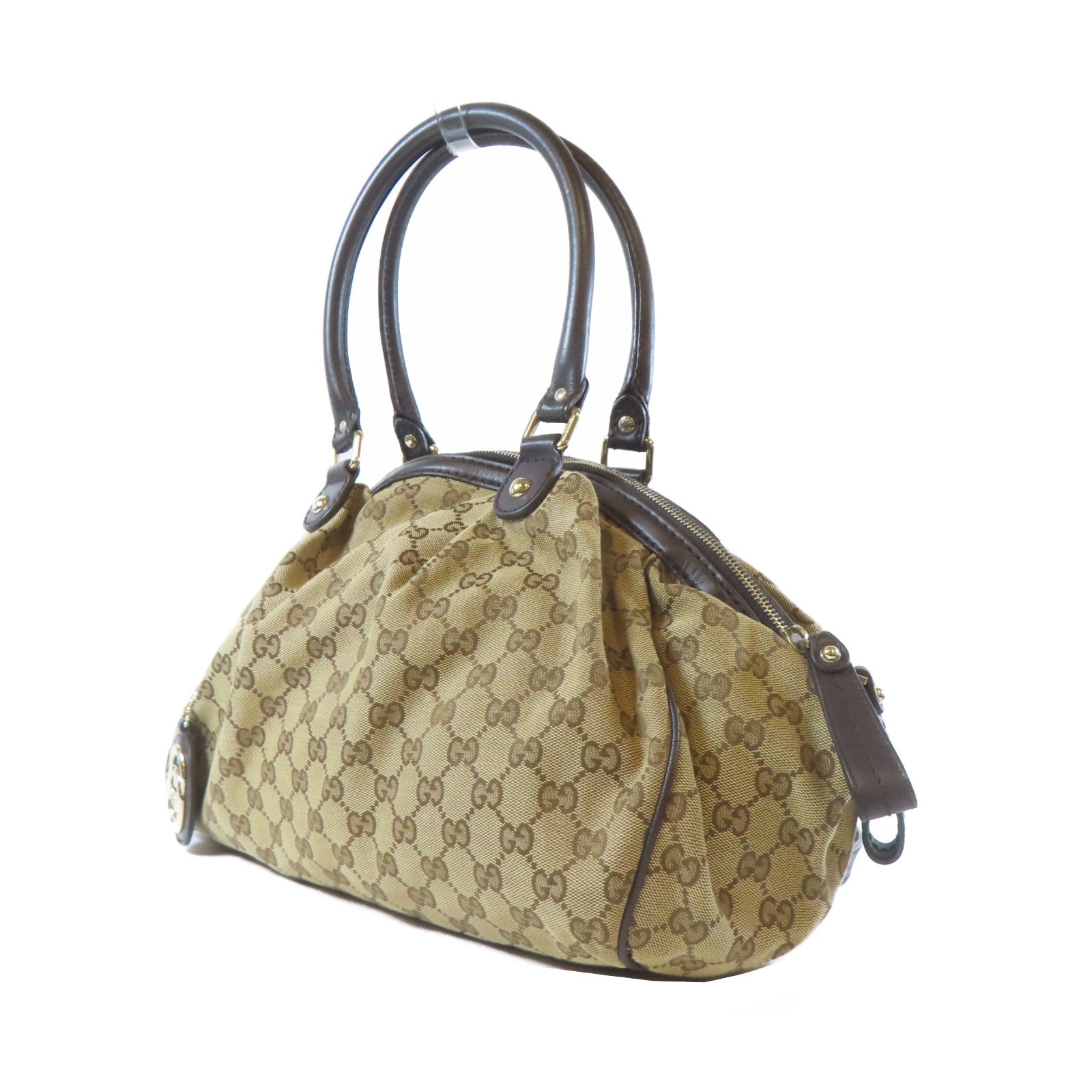 GUCCI 【激減優惠】帆布Sukey Boston Bag金扣手挽肩背兩用袋啡色