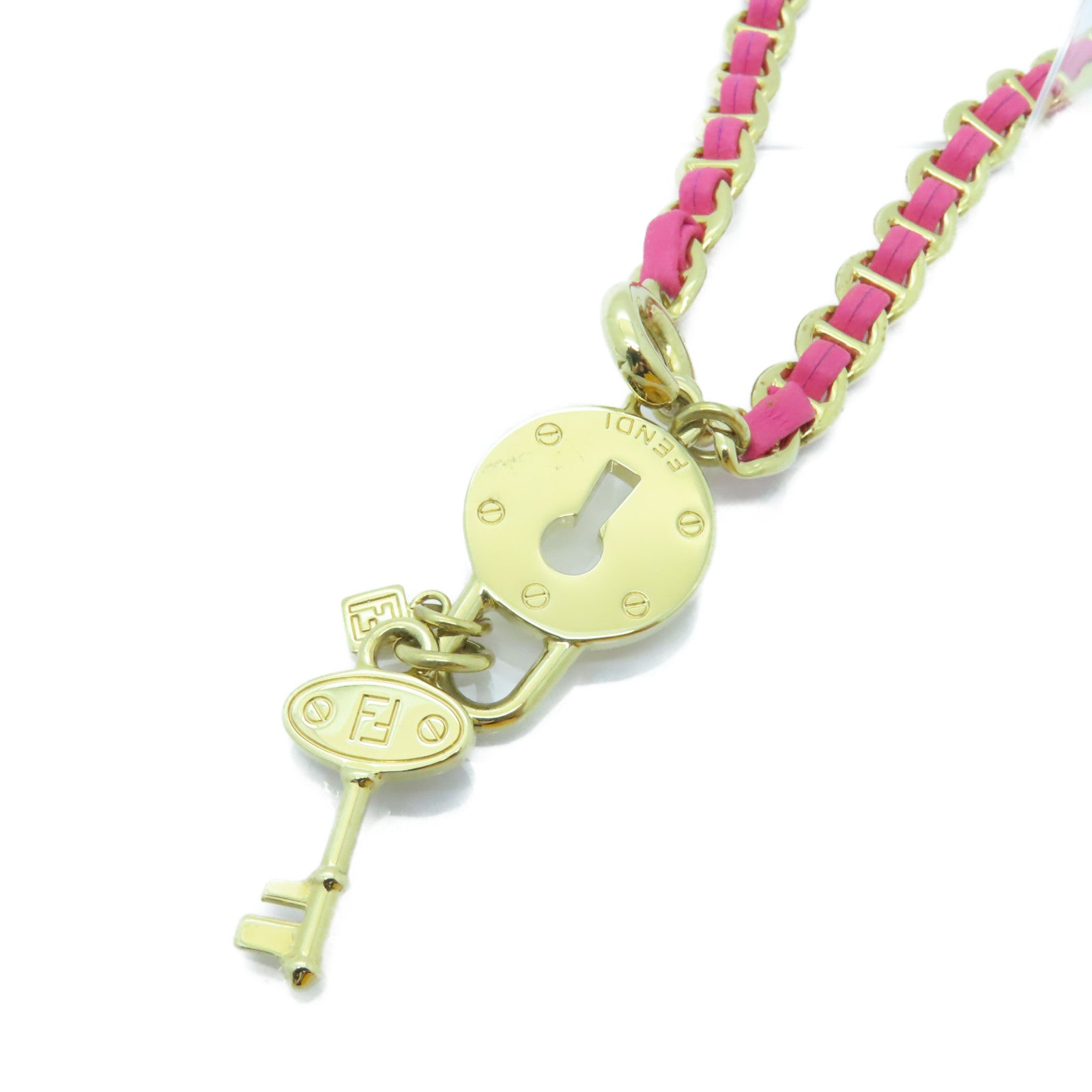 FENDI 【激減優惠】皮革/金屬Necklace金扣項鍊粉紅色/金色