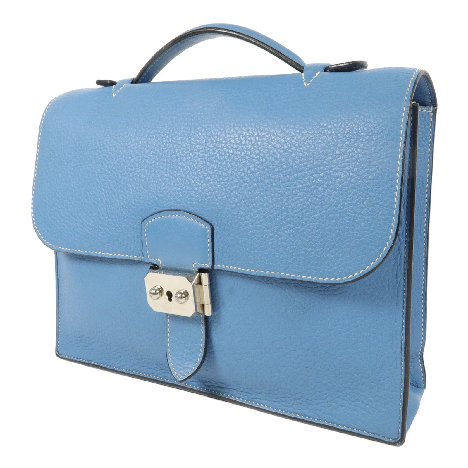 HERMES Clemence皮革Sack Adepeche手挽袋Bleu Jean