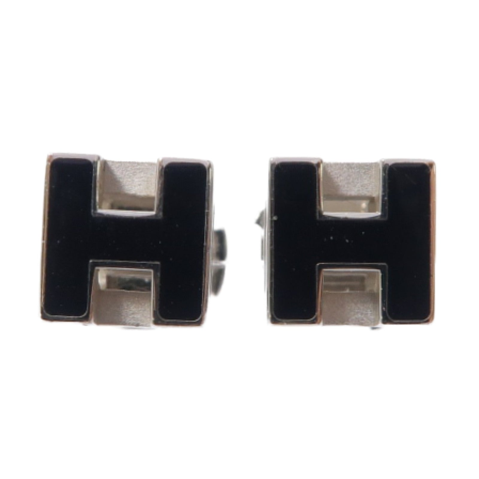 HERMES 金屬Cage d'H Earrings耳環黑色/銀色