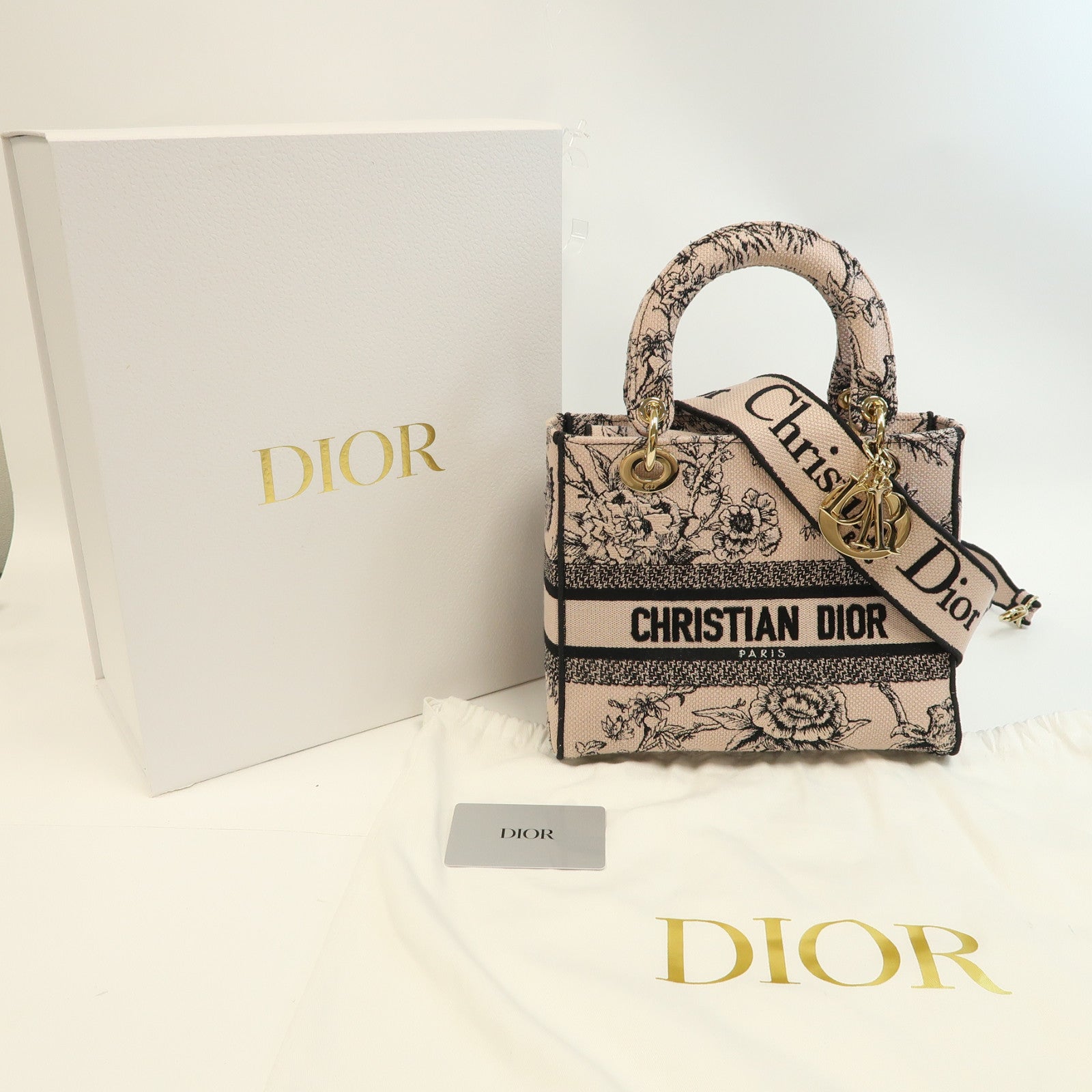 Dior 尼龍Lady Dior Handbag金扣手挽肩背兩用袋粉紅色
