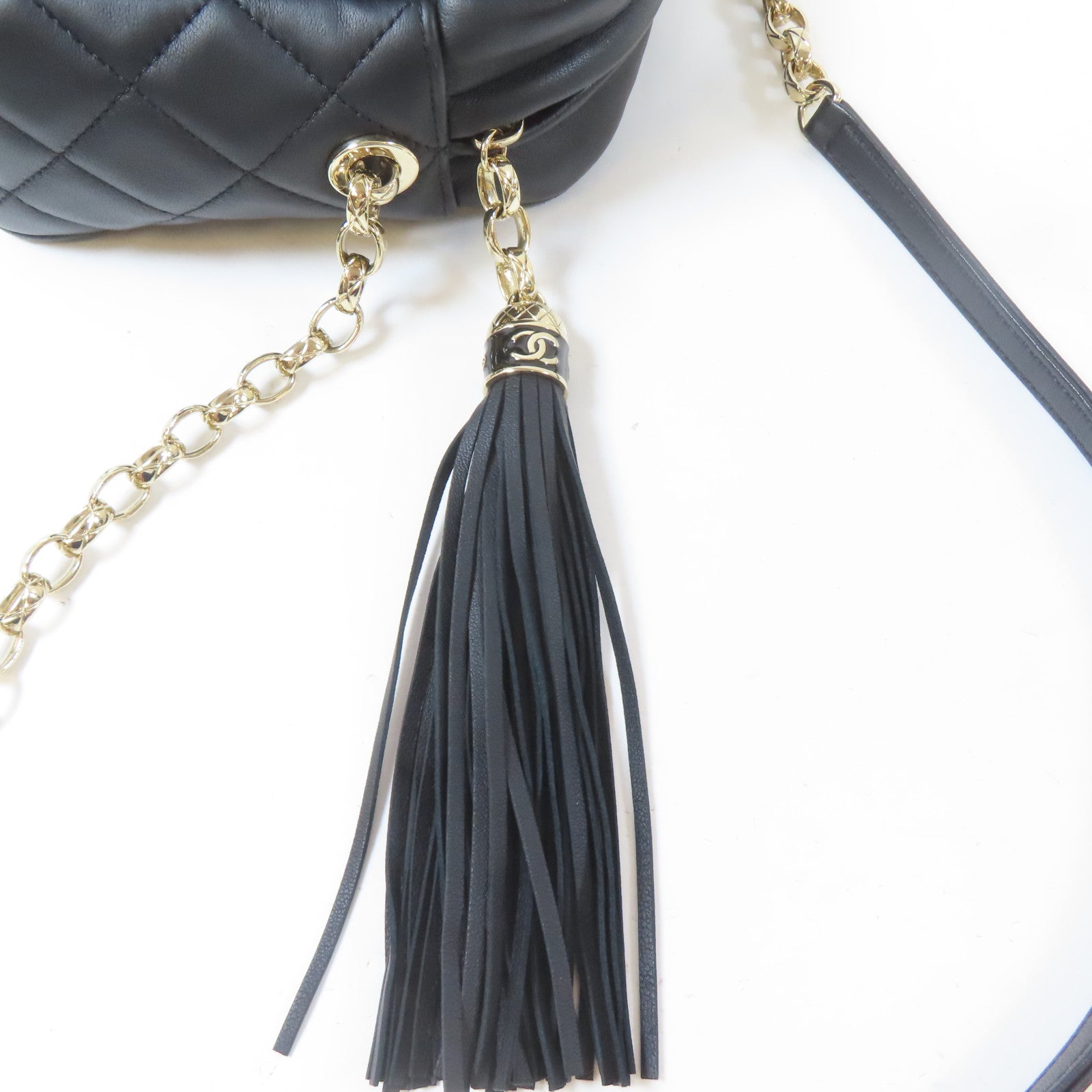 CHANEL 菱格羊皮皮革Chain Shoulder Bag金扣鏈帶肩背袋黑色