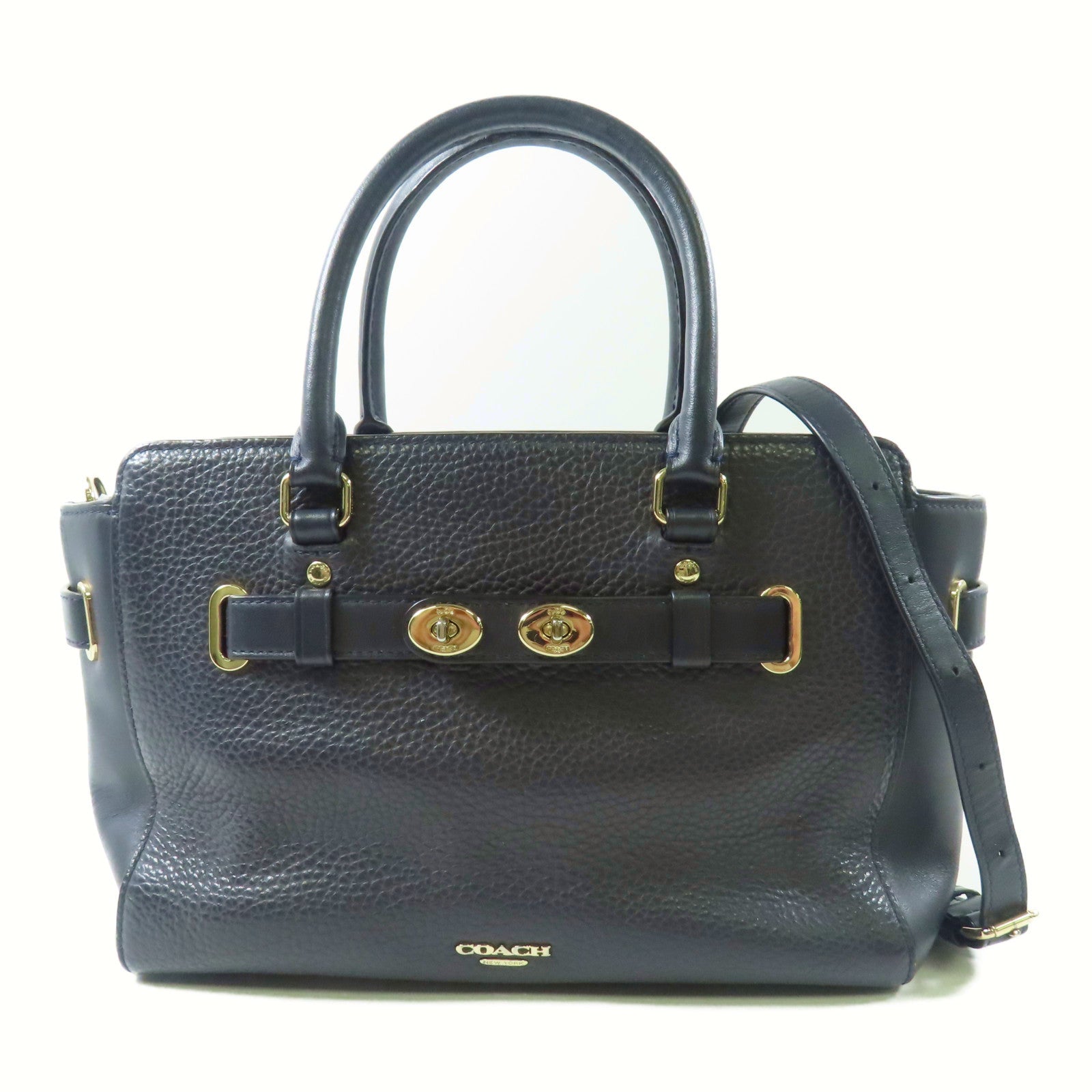 COACH 牛皮皮革2 Way Bag銀扣手挽肩背兩用袋