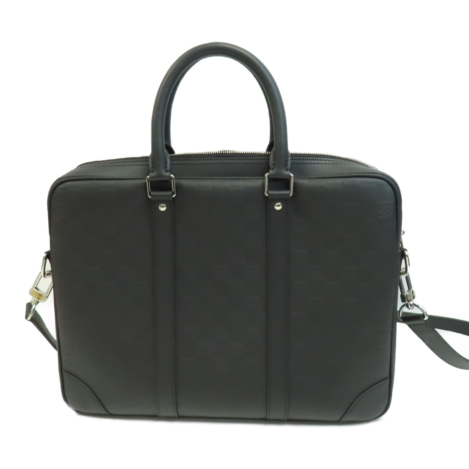 LOUIS VUITTON Damier Infini Porte-Documents Voyage NM銀扣手挽肩背兩用袋黑色