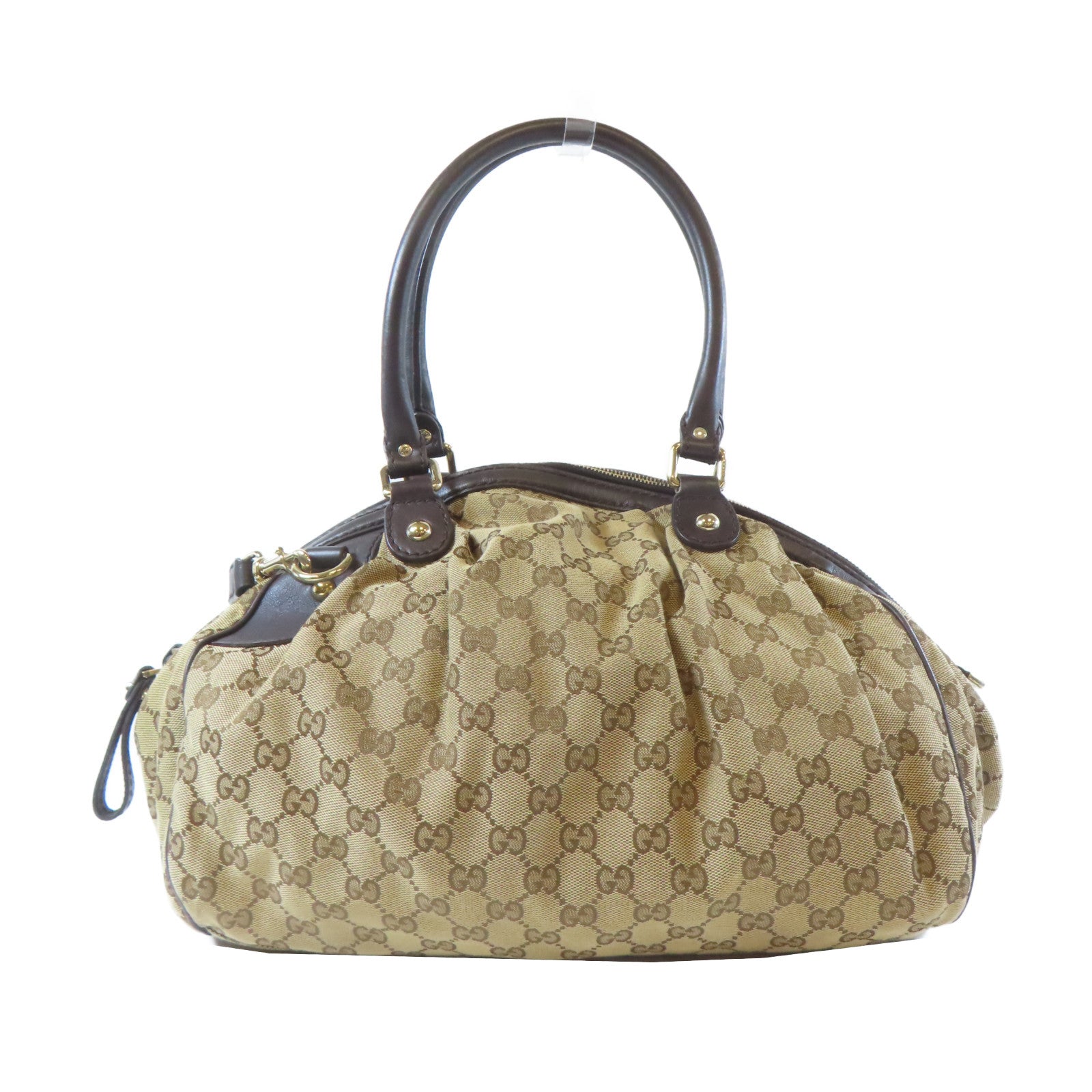 GUCCI 【激減優惠】帆布Sukey Boston Bag金扣手挽肩背兩用袋啡色