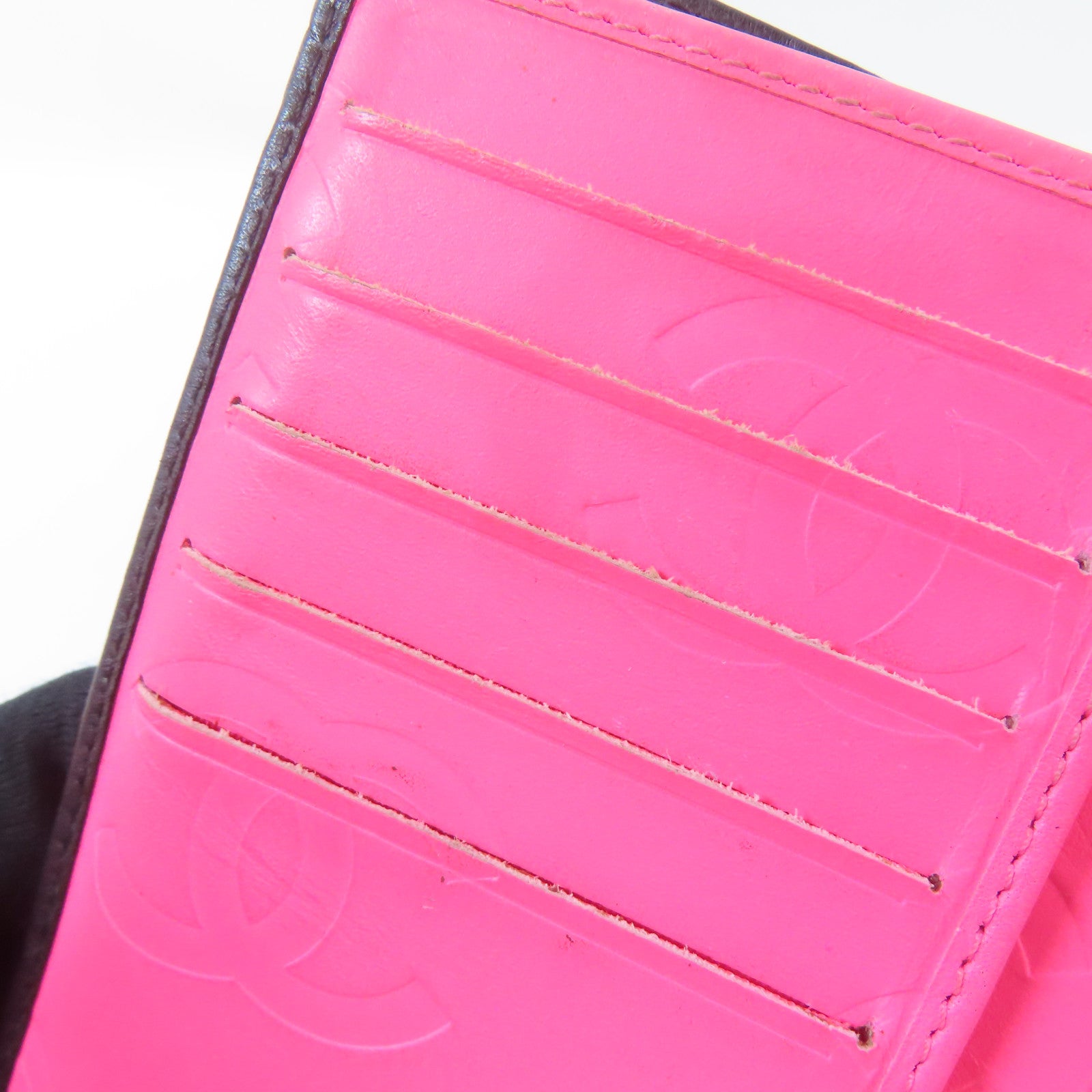 CHANEL 菱格牛皮皮革Cambon Bifold Wallet銀扣錢包黑色