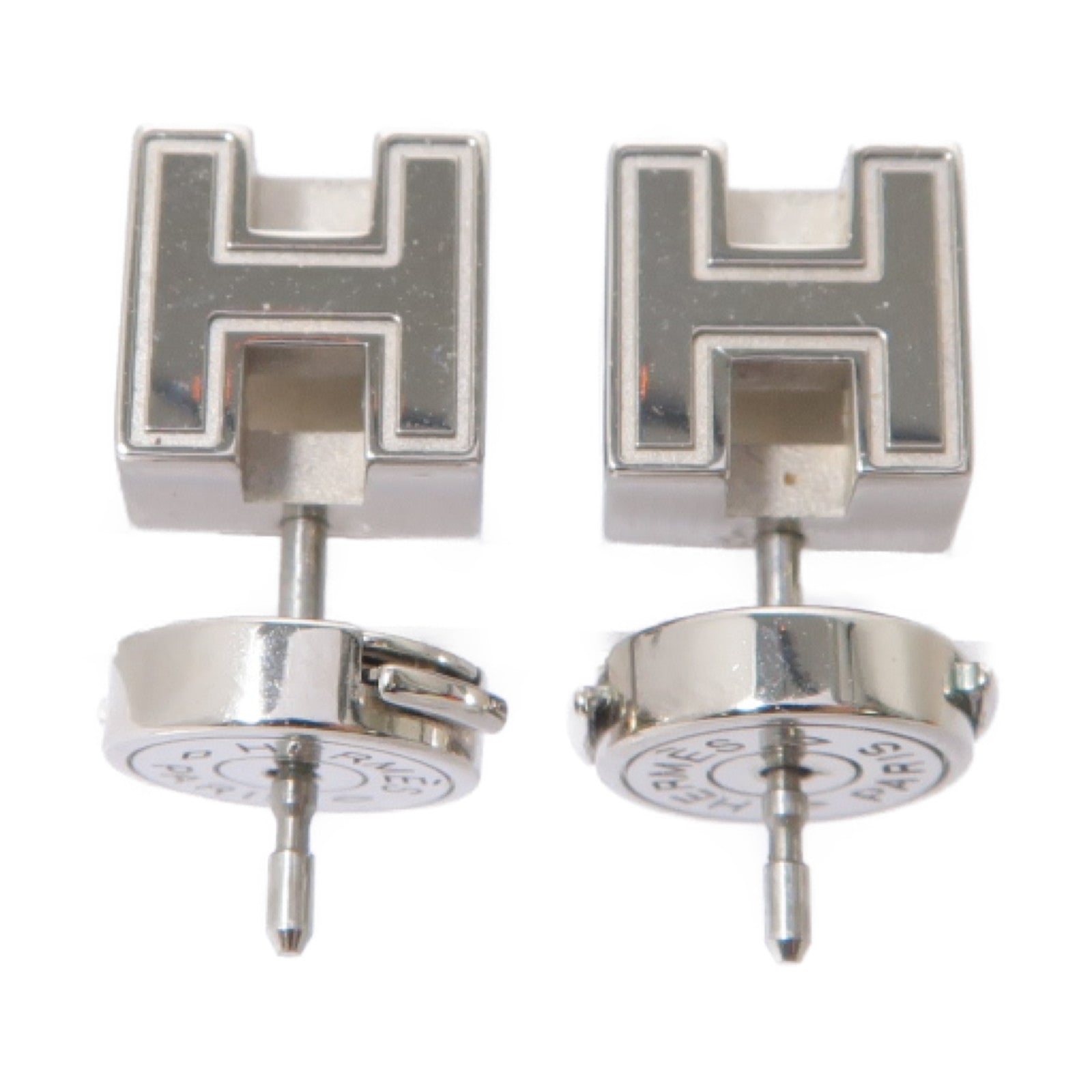 HERMES 金屬Cage d'H Earrings耳環黑色/銀色