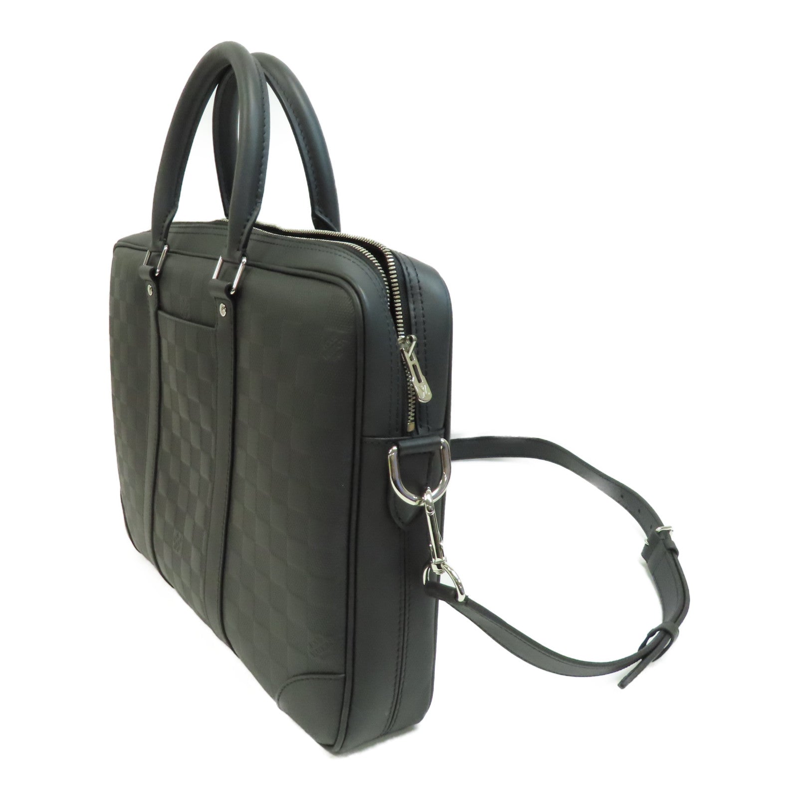 LOUIS VUITTON Damier Infini Porte-Documents Voyage NM銀扣手挽肩背兩用袋黑色