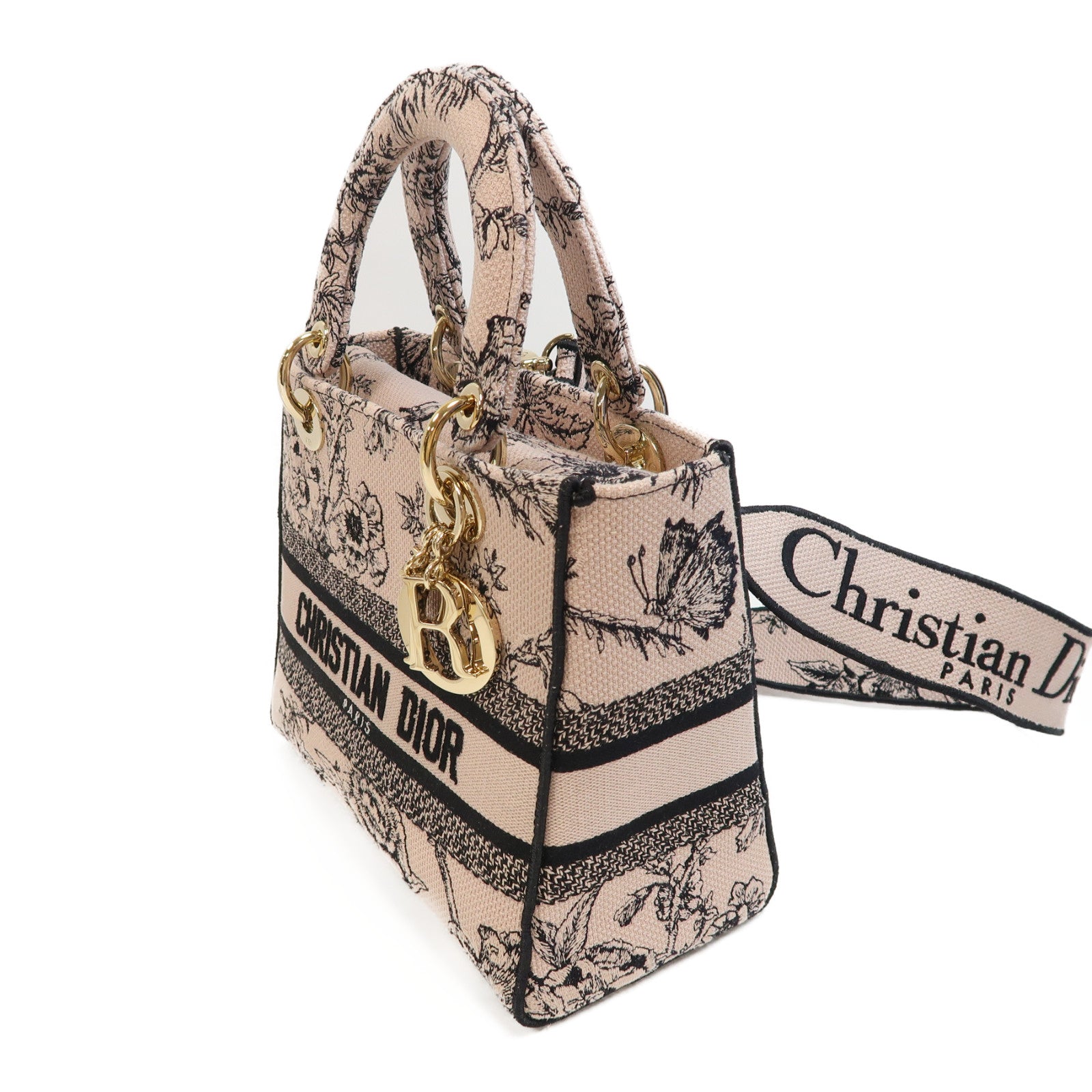 Dior 尼龍Lady Dior Handbag金扣手挽肩背兩用袋粉紅色