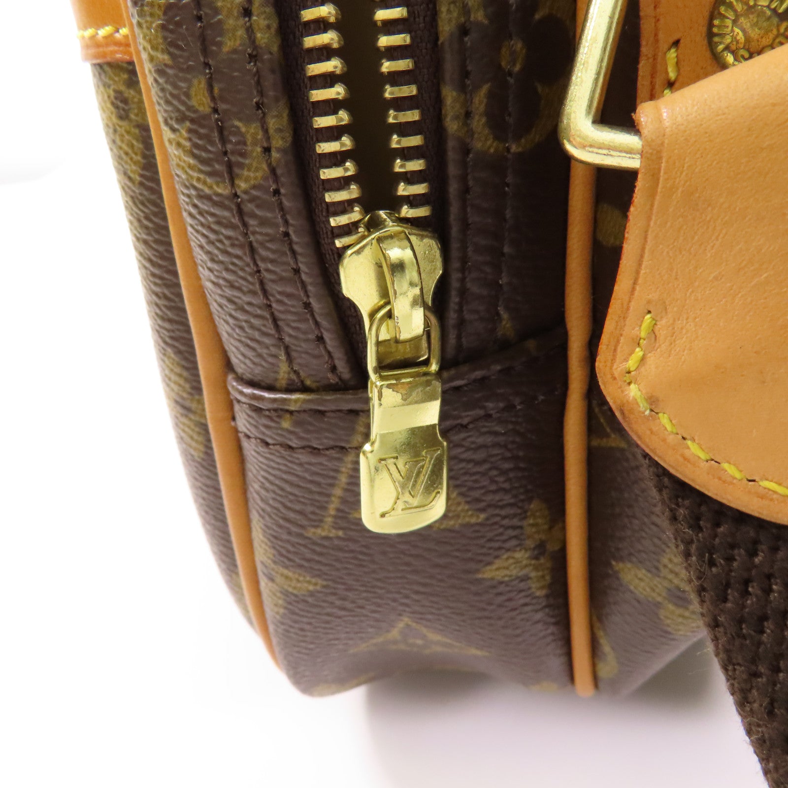 LOUIS VUITTON Monogram Reporter PM金扣肩背袋棕色