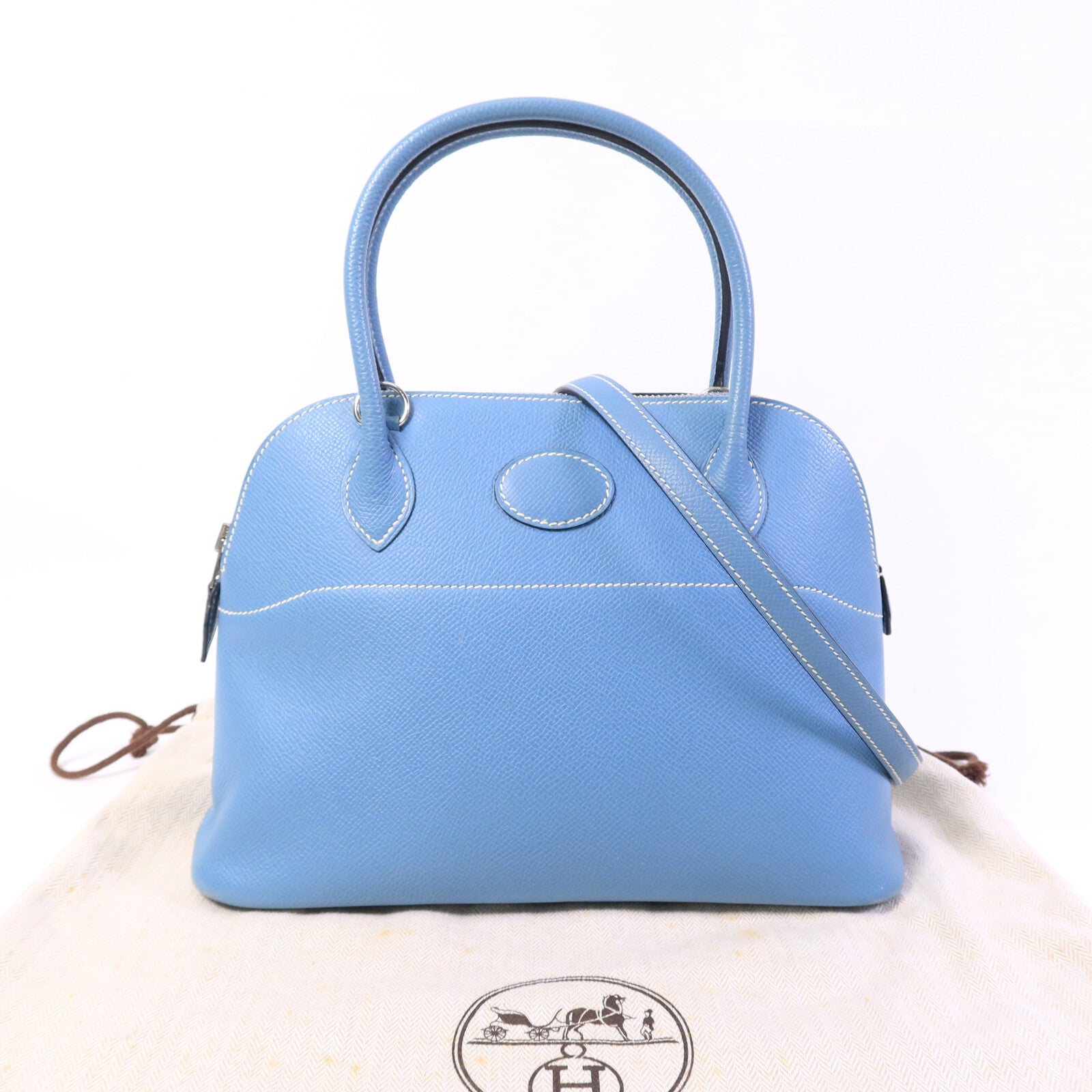 HERMES Epsom皮革Bolide 27手挽肩背兩用袋Blue Jean
