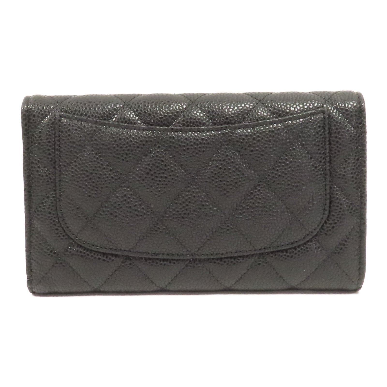 CHANEL 菱格牛皮皮革Wallet金扣長錢包黑色