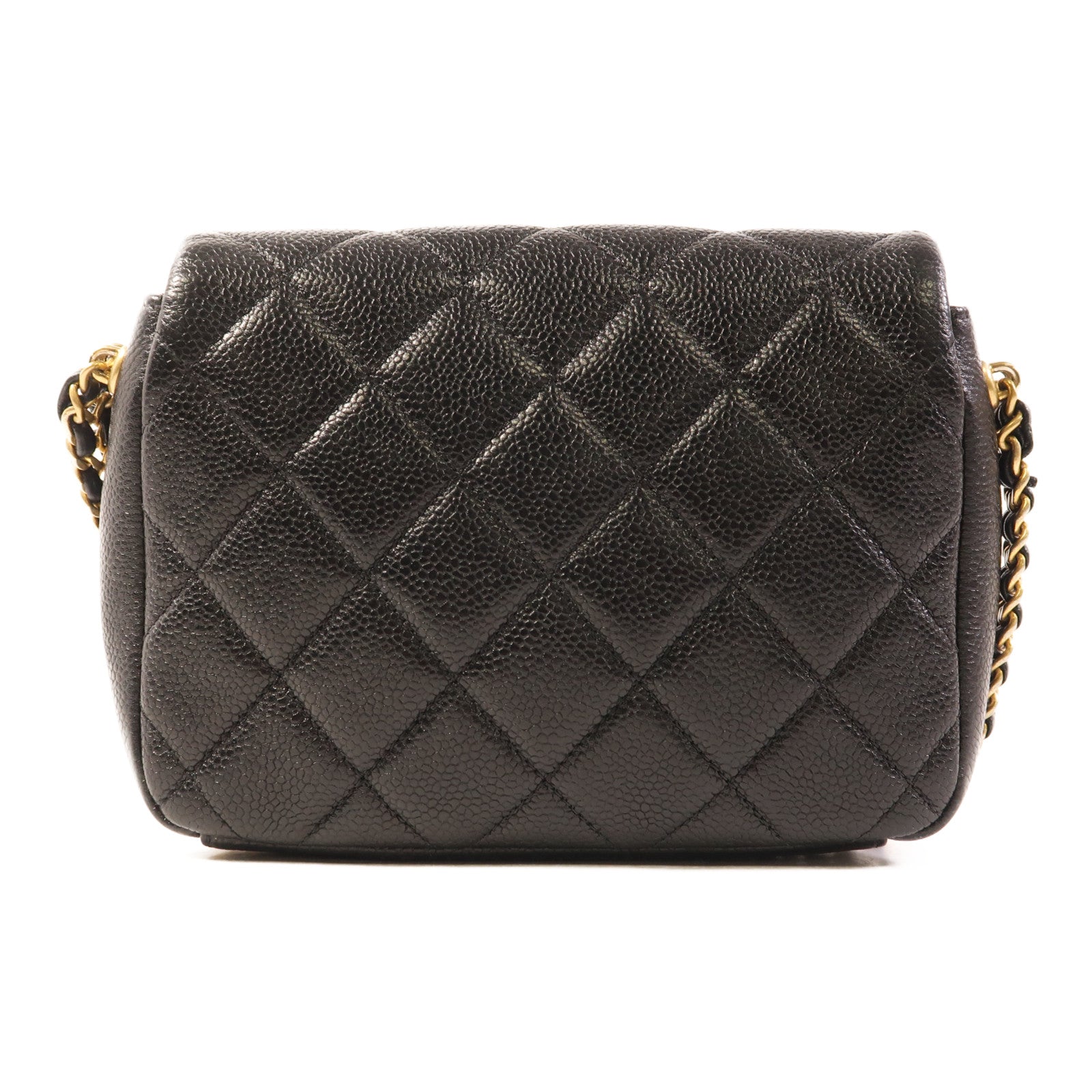 CHANEL 菱格牛皮皮革Chain Shoulder Bag金扣鏈帶肩背袋黑色