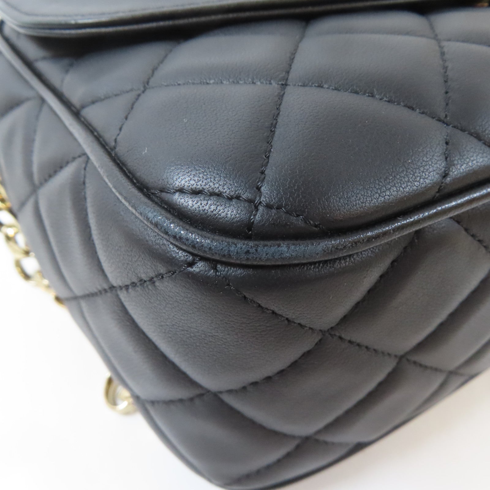 CHANEL 菱格羊皮皮革Chain Shoulder Bag金扣鏈帶肩背袋黑色