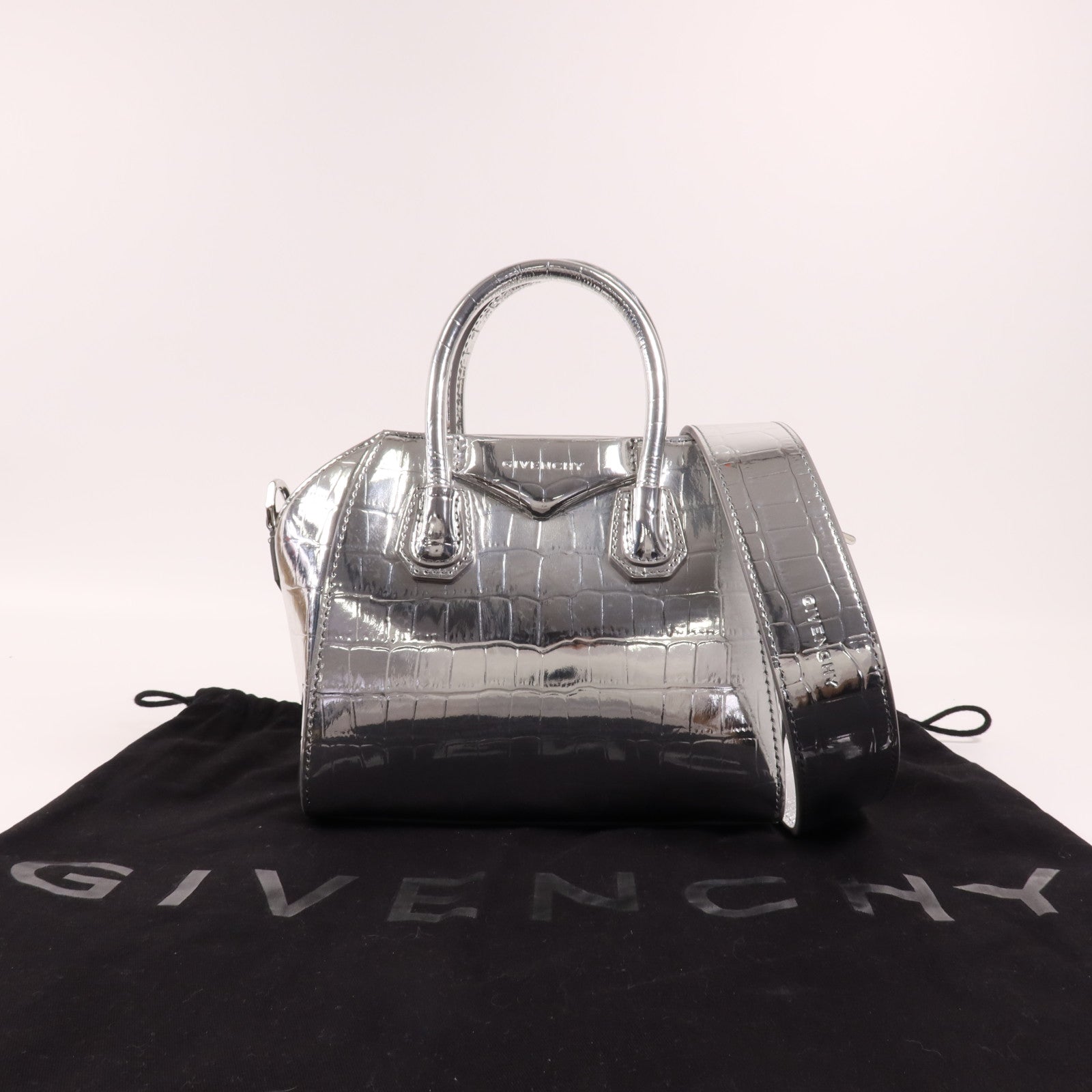 GIVENCHY 牛皮皮革Antigona Toy銀扣手挽肩背兩用袋