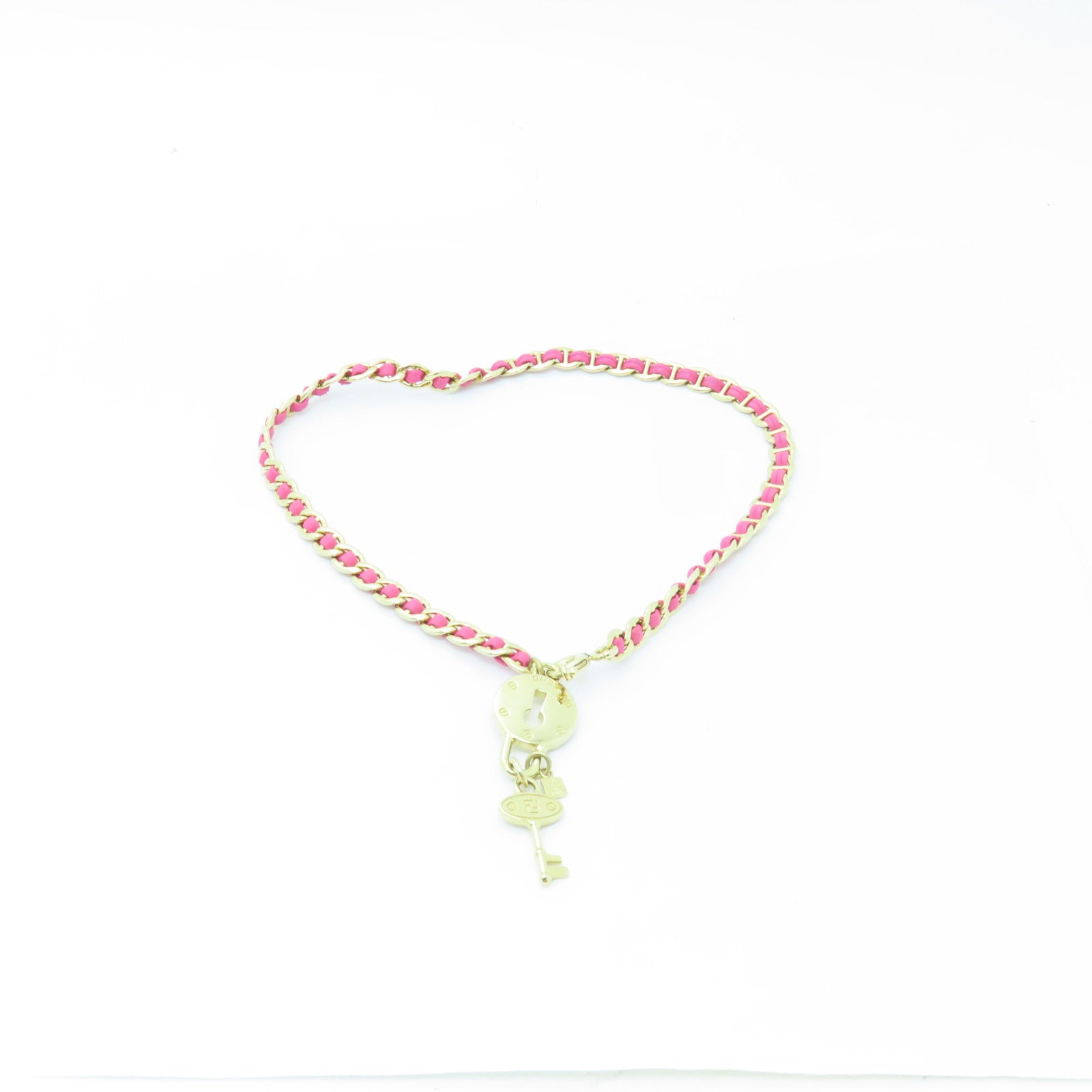 FENDI 【激減優惠】皮革/金屬Necklace金扣項鍊粉紅色/金色