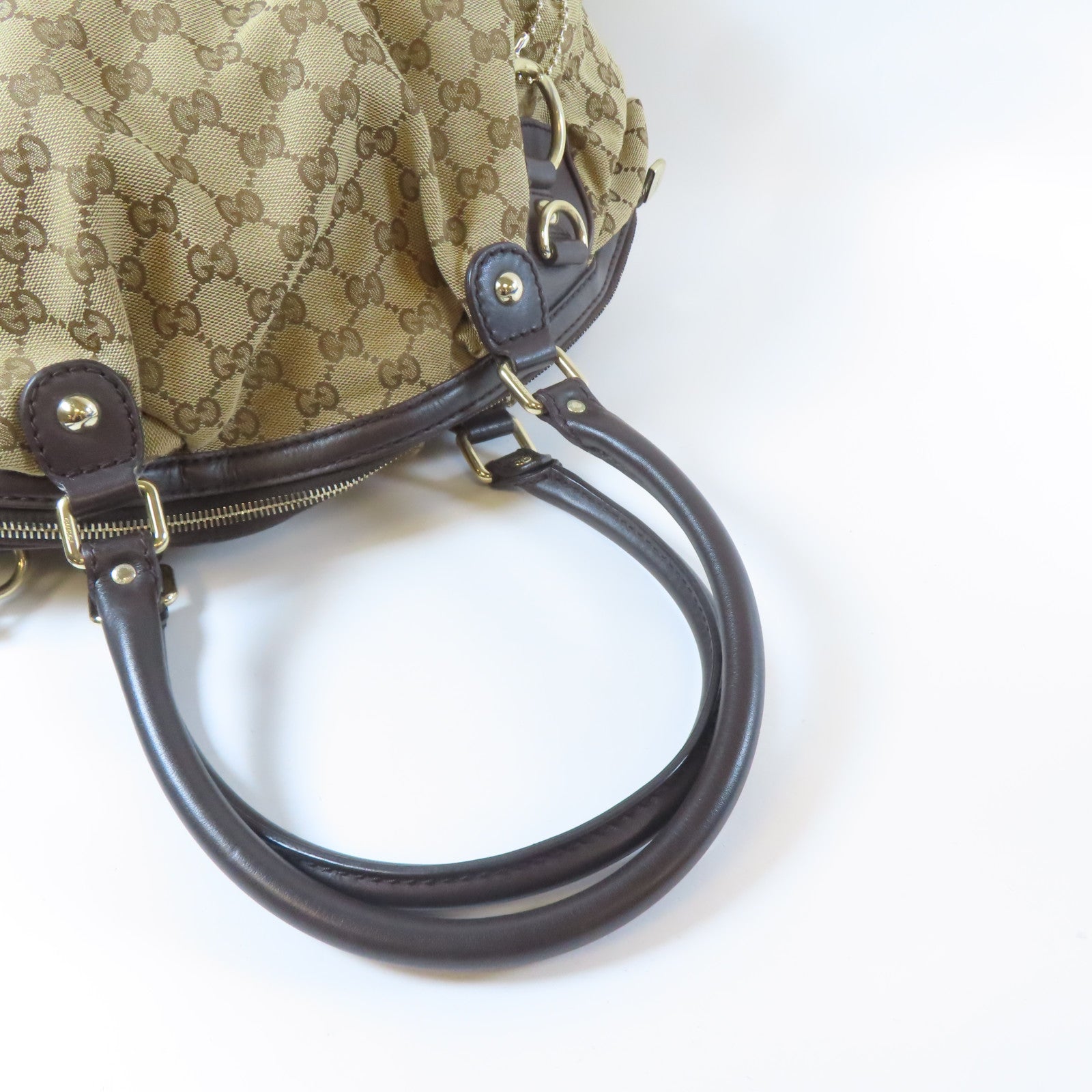 GUCCI 【激減優惠】帆布Sukey Boston Bag金扣手挽肩背兩用袋啡色