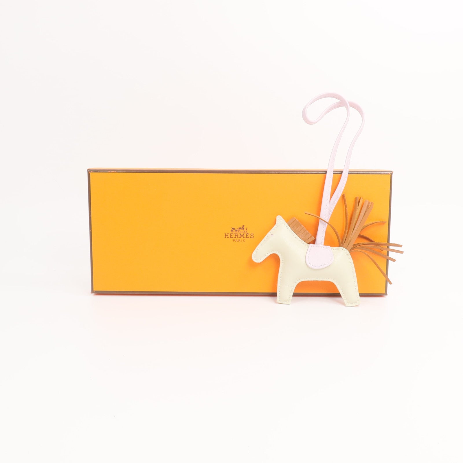 HERMES Milo皮革Rodeo PM掛飾Craie/Mauve Sylvestre/Gold