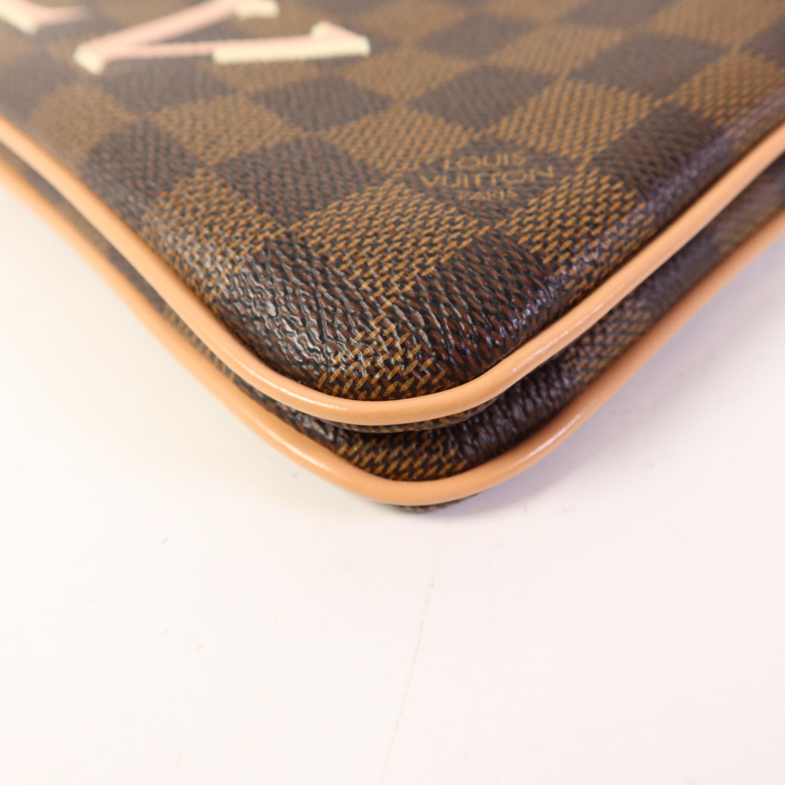 LOUIS VUITTON Damier Double Zip Pochette金扣鏈帶肩背袋