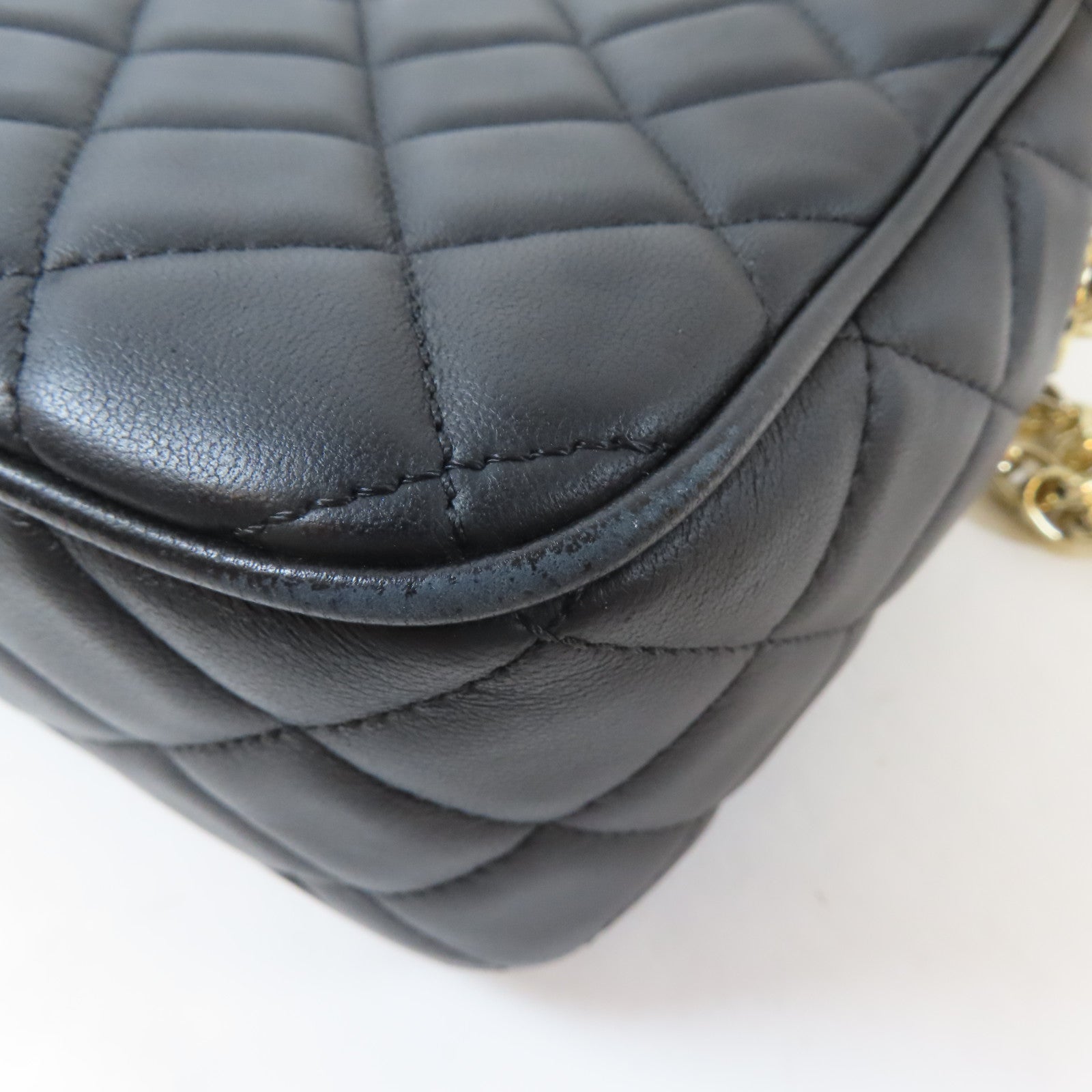 CHANEL 菱格羊皮皮革Chain Shoulder Bag金扣鏈帶肩背袋黑色