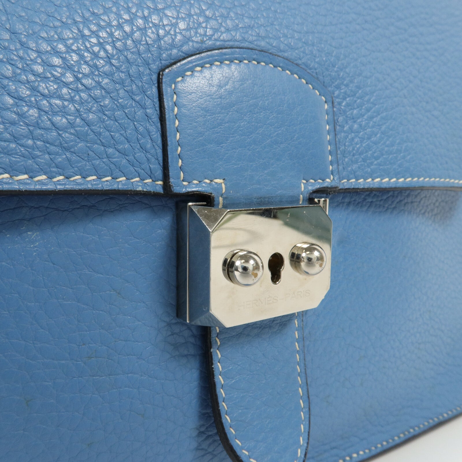 HERMES Clemence皮革Sack Adepeche手挽袋Bleu Jean