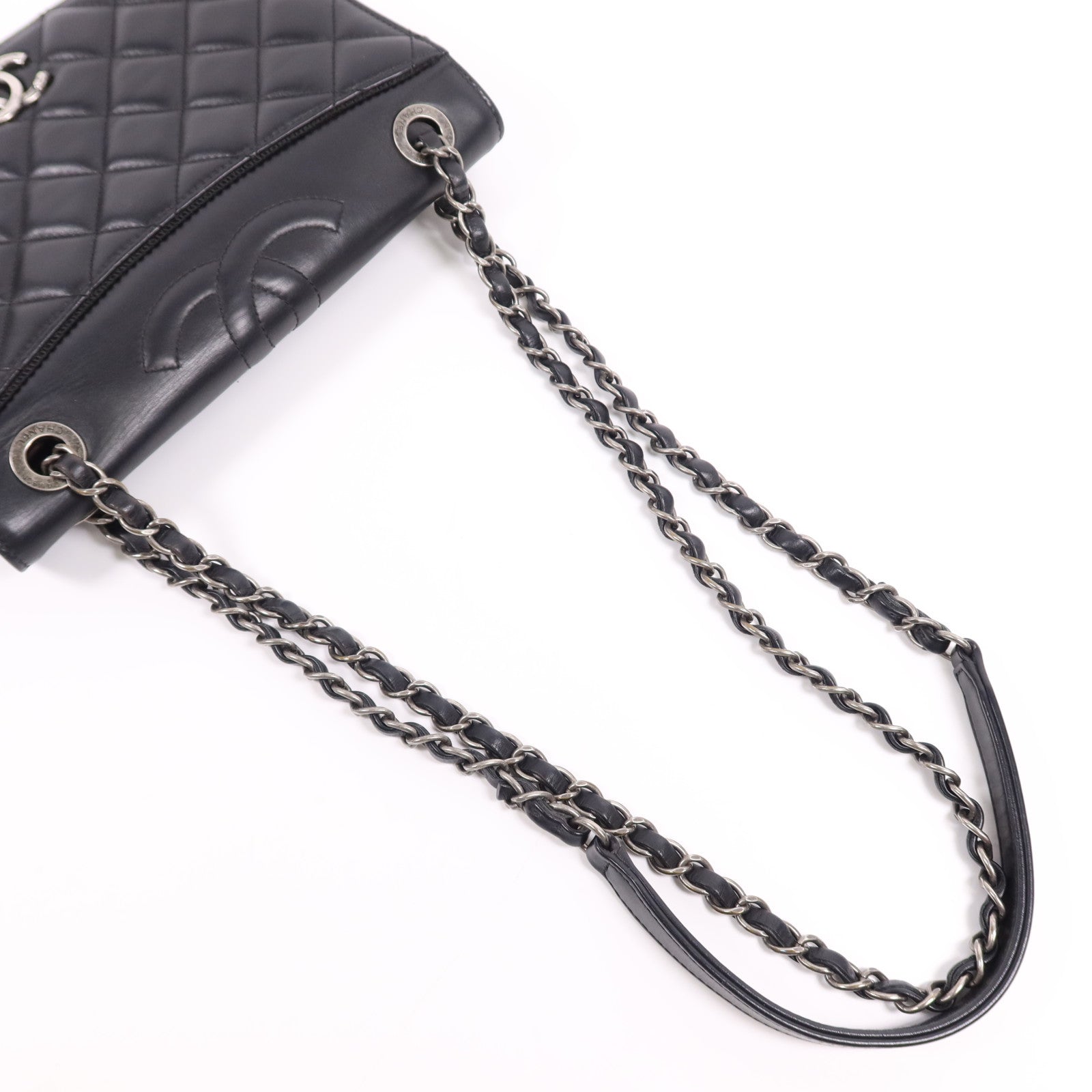 CHANEL 羊皮皮革Shoulder Bag銀扣鏈帶肩背袋