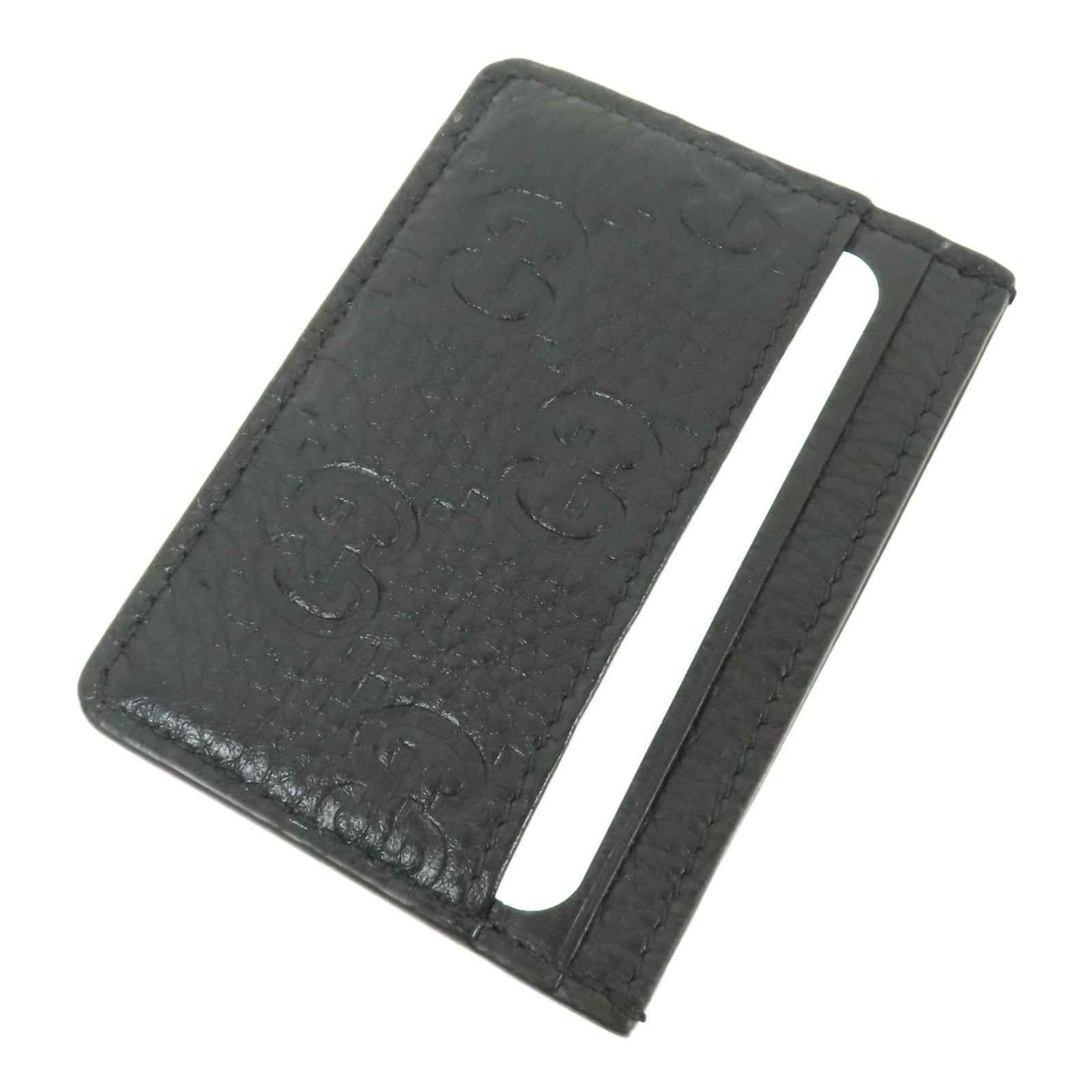 GUCCI GG Emblem Card Case 815883 AAEEM 1000 GG Grainy Leather Black 6627