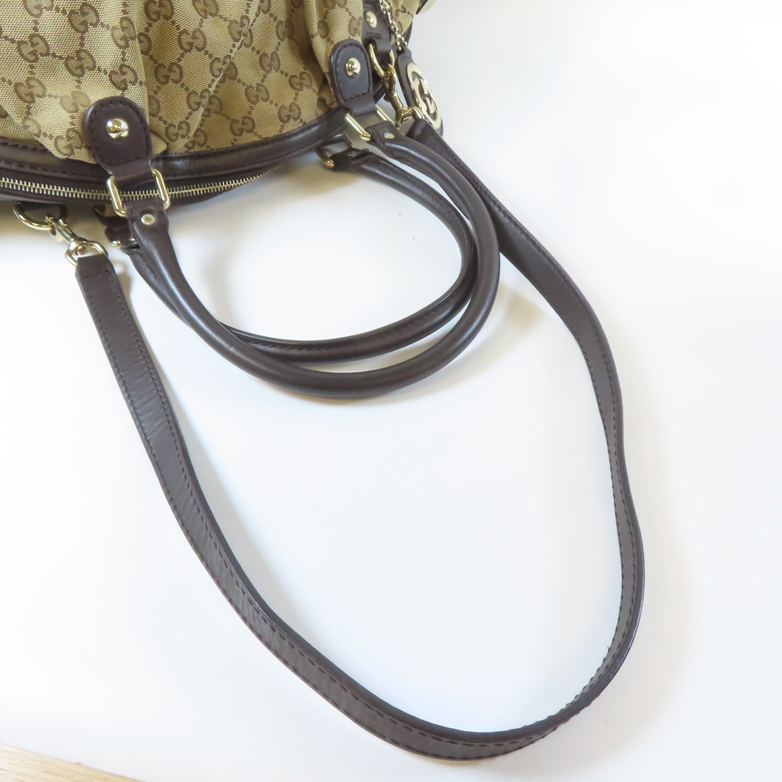 GUCCI 【激減優惠】帆布Sukey Boston Bag金扣手挽肩背兩用袋啡色