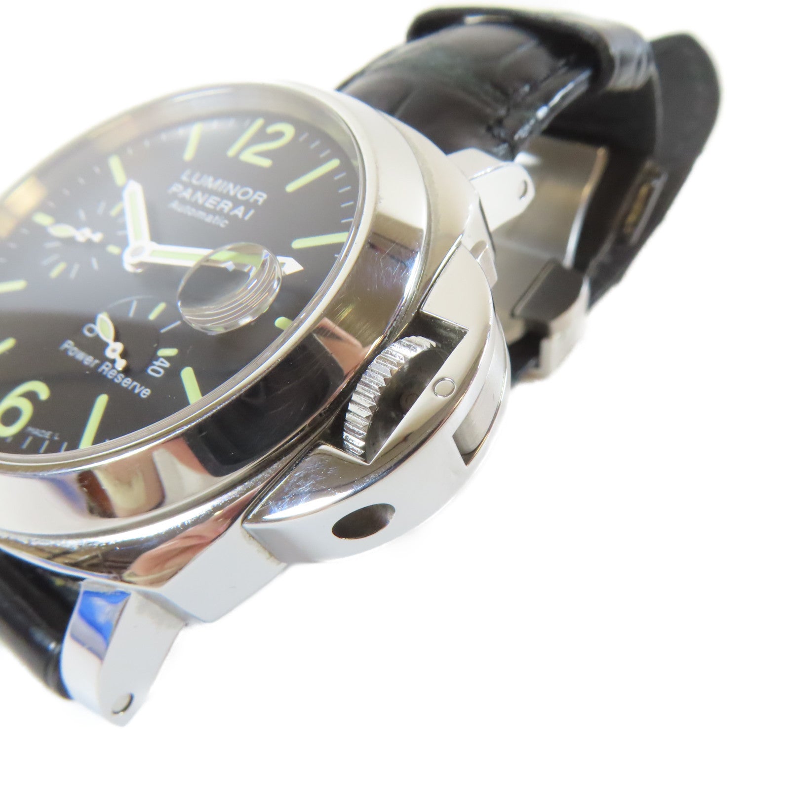 PANERAI 不鏽鋼/皮革帯Luminor Power Reserve自動機芯手錶黑色#16cm