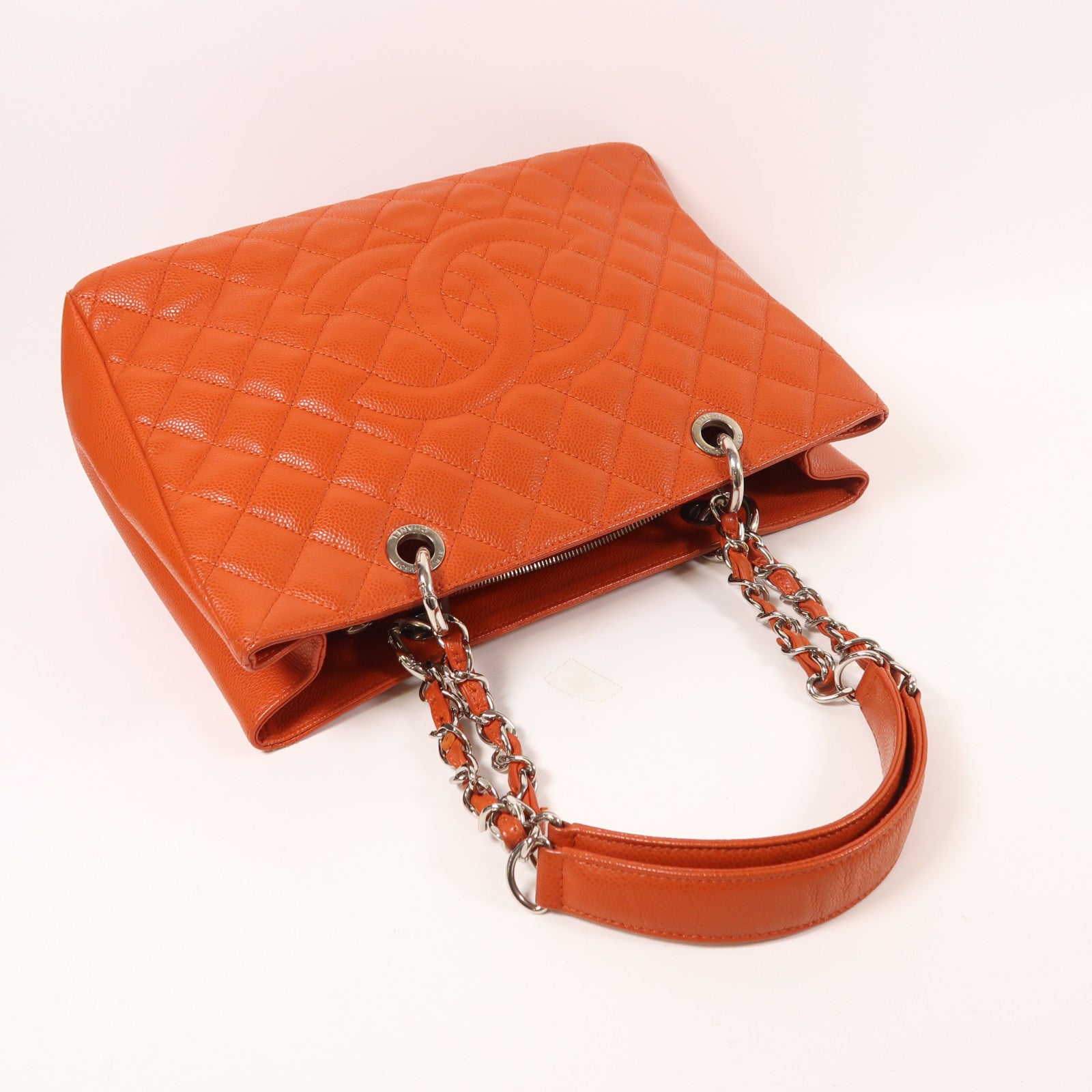 CHANEL 牛皮皮革GST Grand Shopping Tote Bag銀扣鏈帶肩背袋