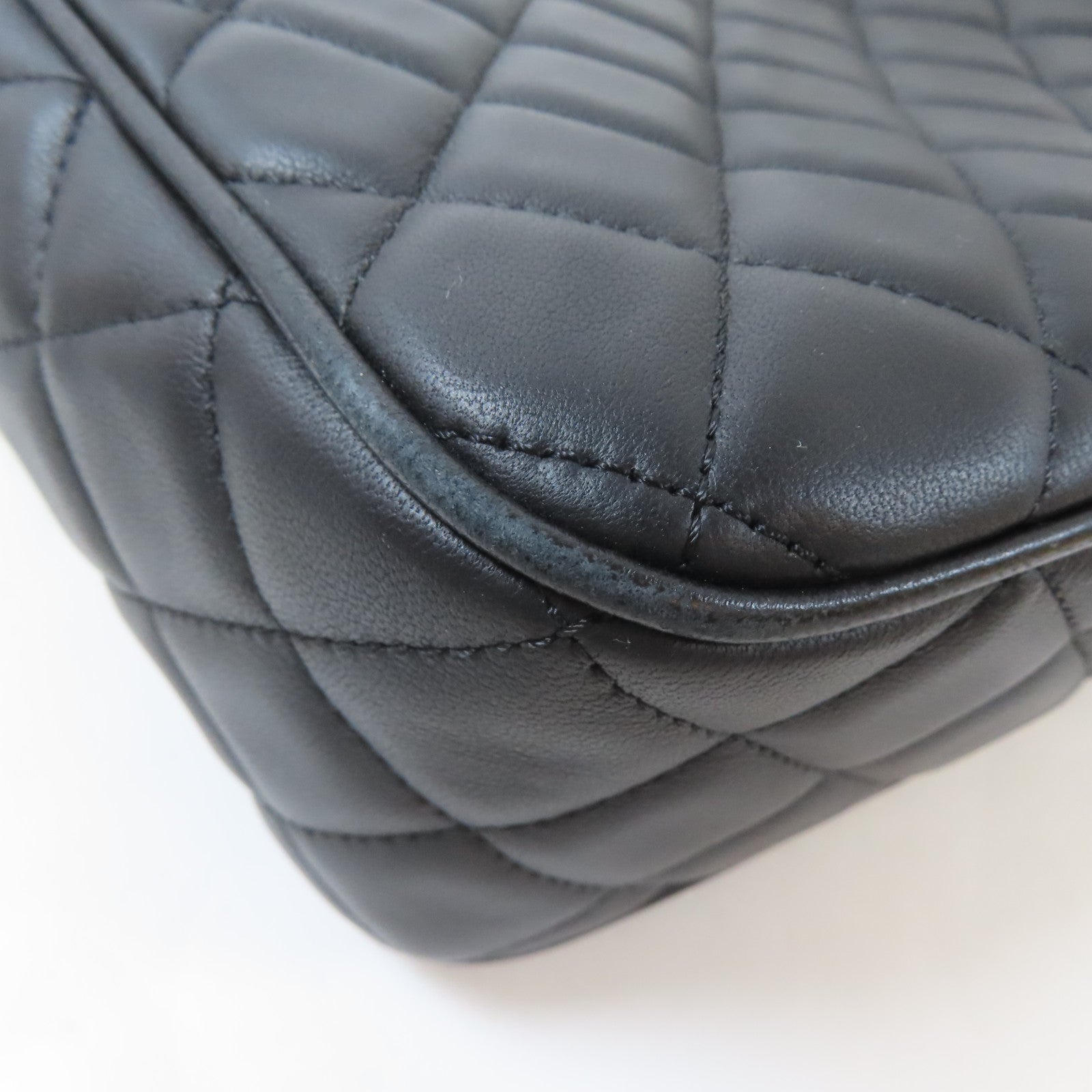 CHANEL 菱格羊皮皮革Chain Shoulder Bag金扣鏈帶肩背袋黑色