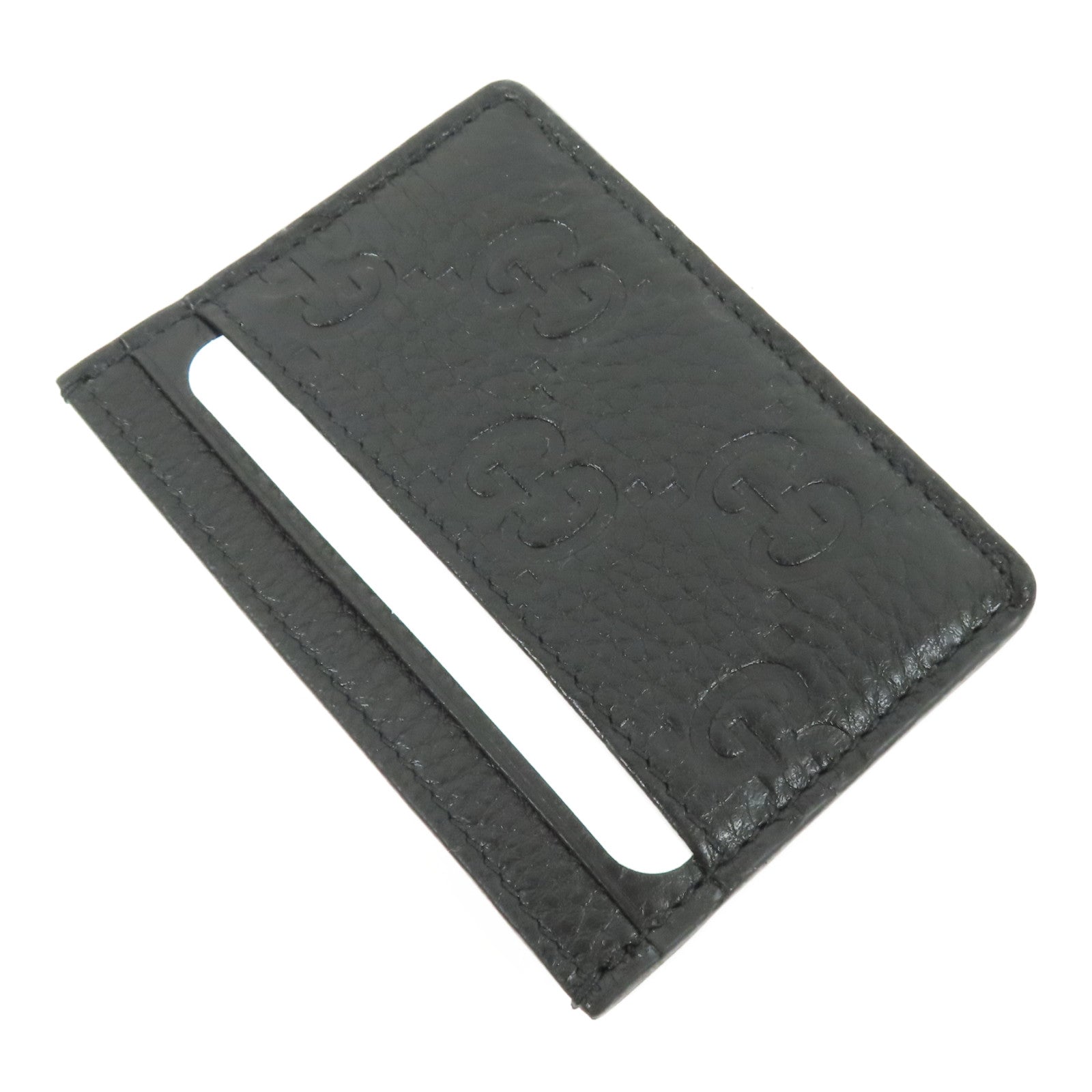 GUCCI GG Emblem Card Case 815883 AAEEM 1000 GG Grainy Leather Black