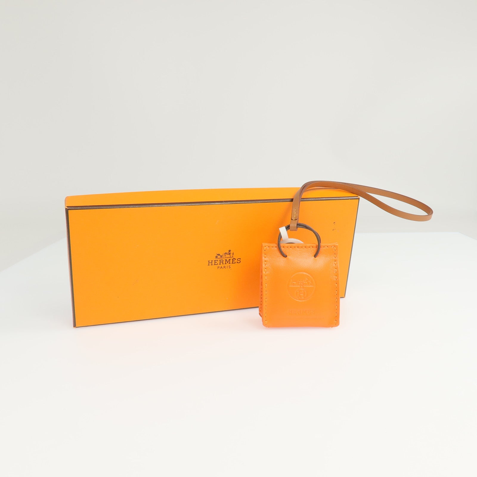 HERMES Milo皮革Sac Orange Charm掛飾Orange