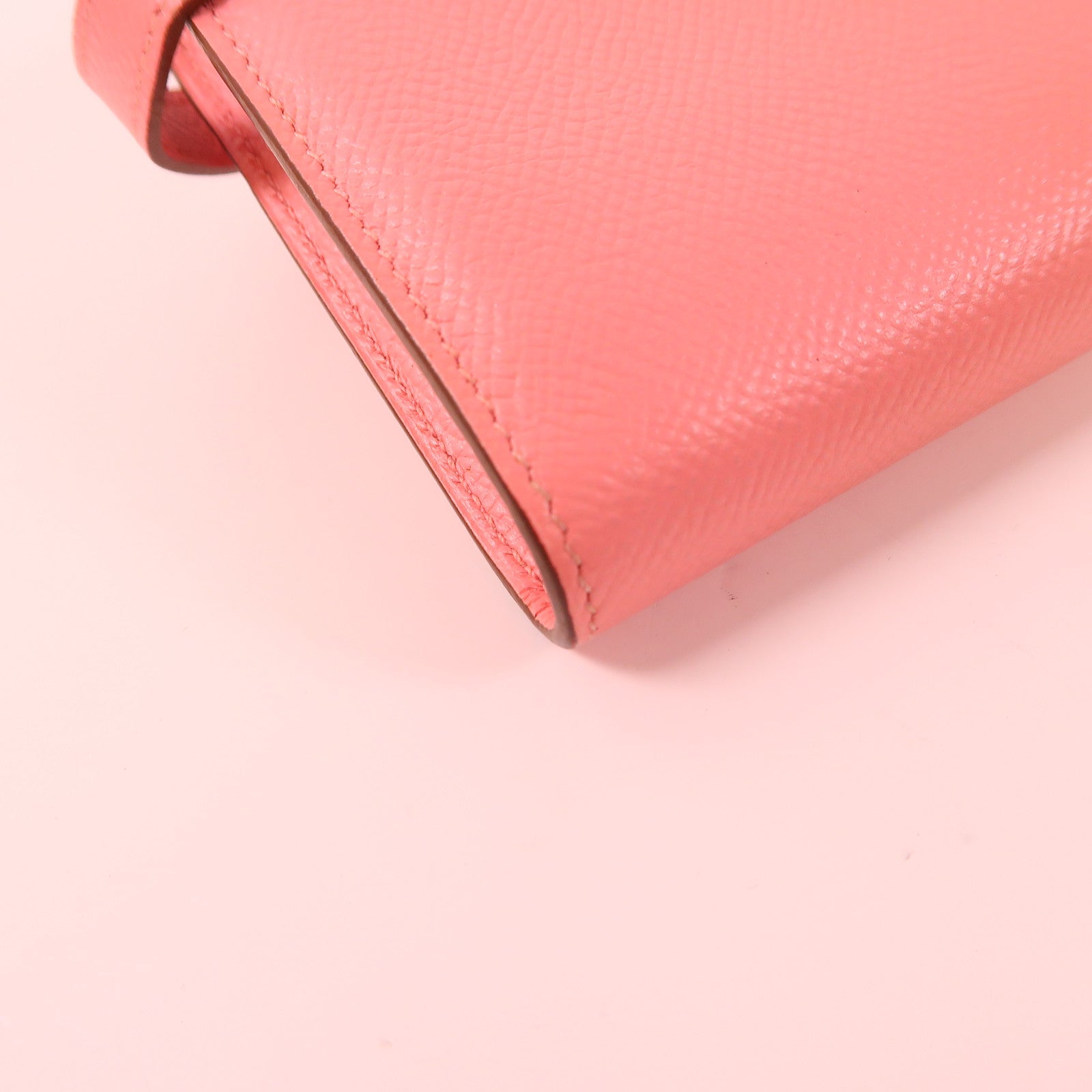 HERMES Epsom皮革Kelly Long Wallet銀扣長錢包1Q Rose Confetti