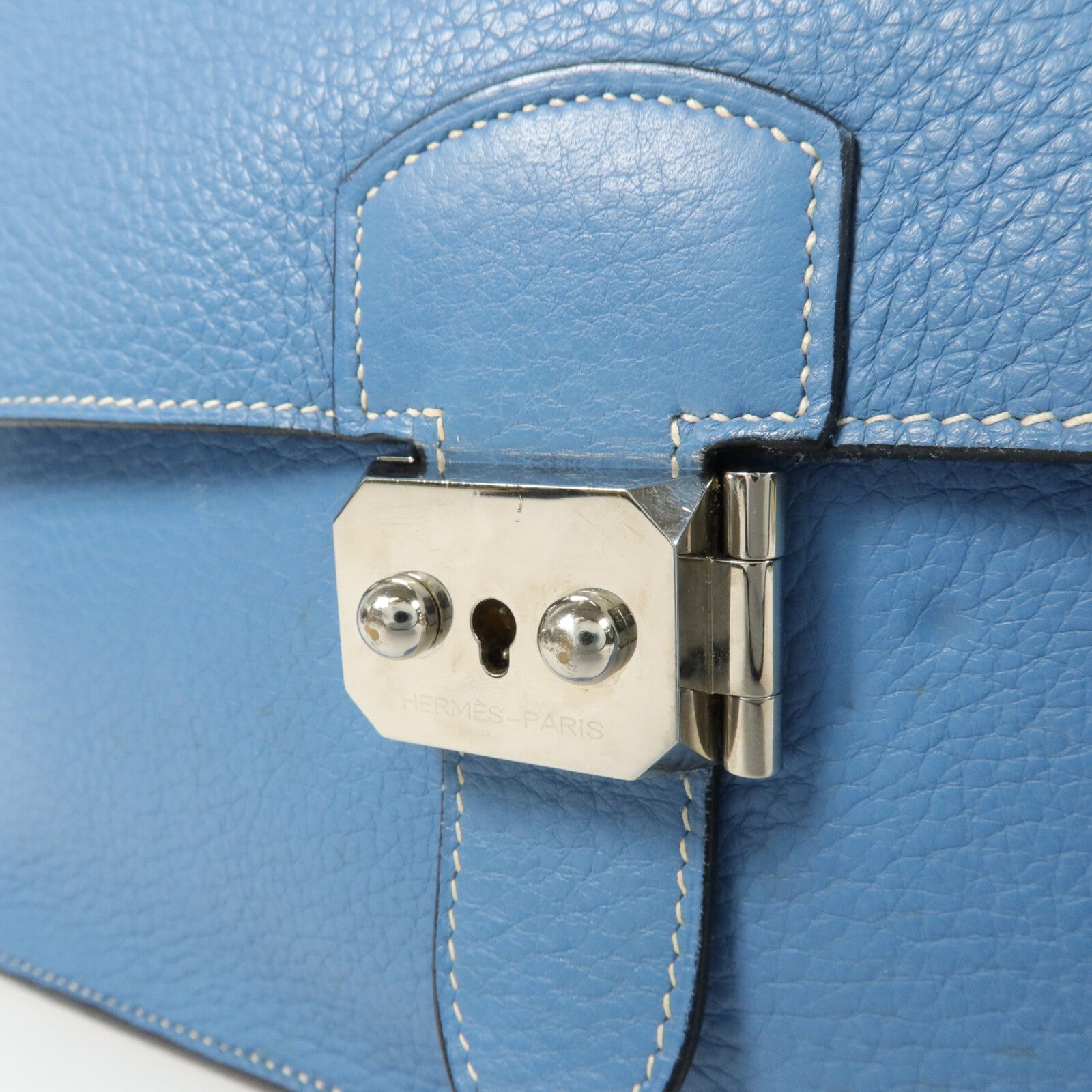 HERMES Clemence皮革Sack Adepeche手挽袋Bleu Jean