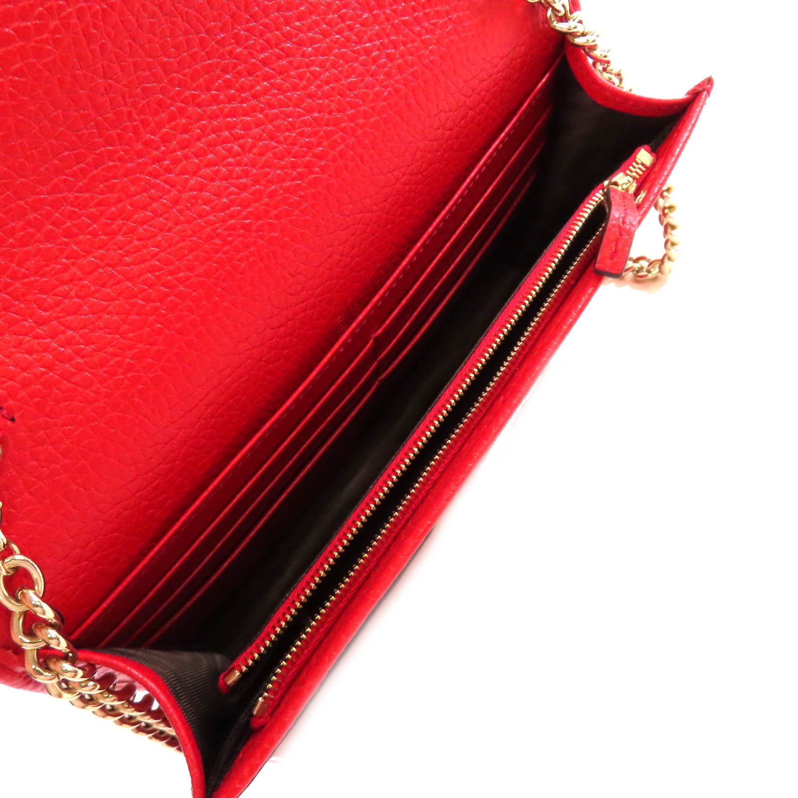 GUCCI 牛皮皮革Soho Chain Wallet金扣鏈帶肩背袋紅色