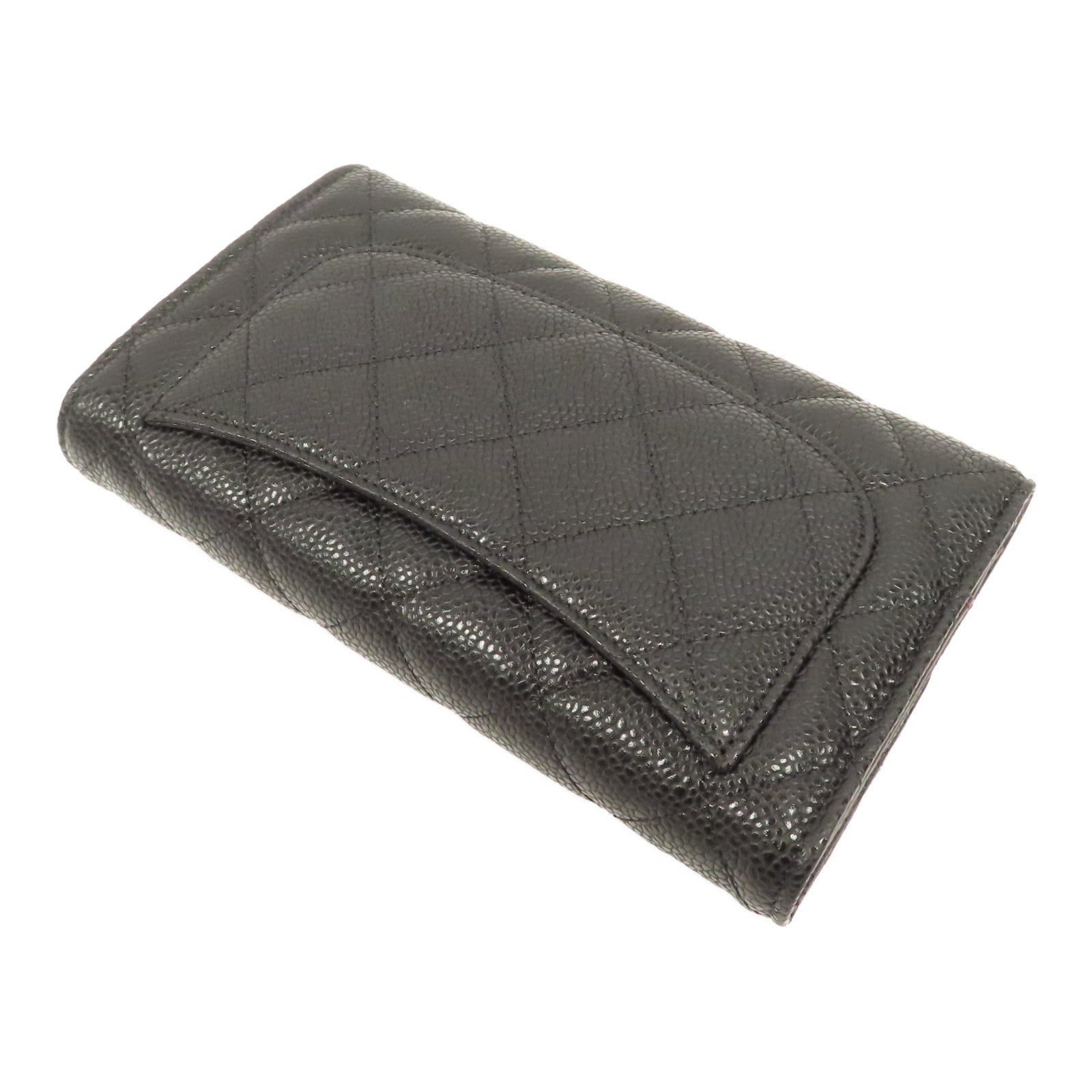 CHANEL 菱格牛皮皮革Wallet金扣長錢包黑色