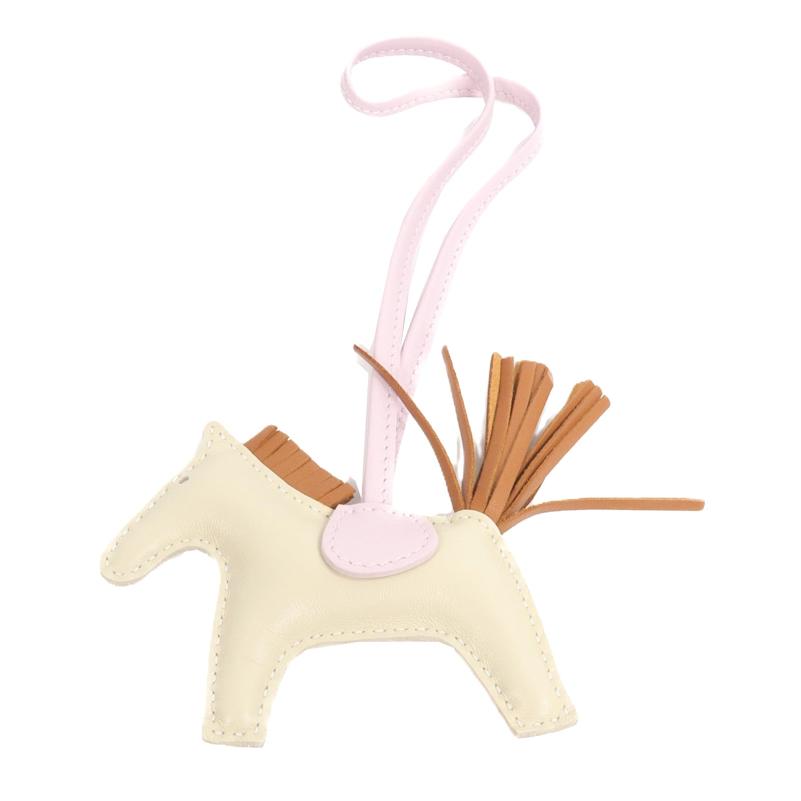 HERMES Milo皮革Rodeo PM掛飾Craie/Mauve Sylvestre/Gold