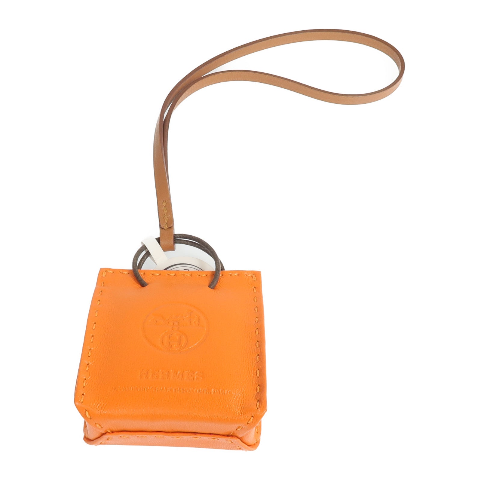 HERMES Milo皮革Sac Orange Charm掛飾Orange