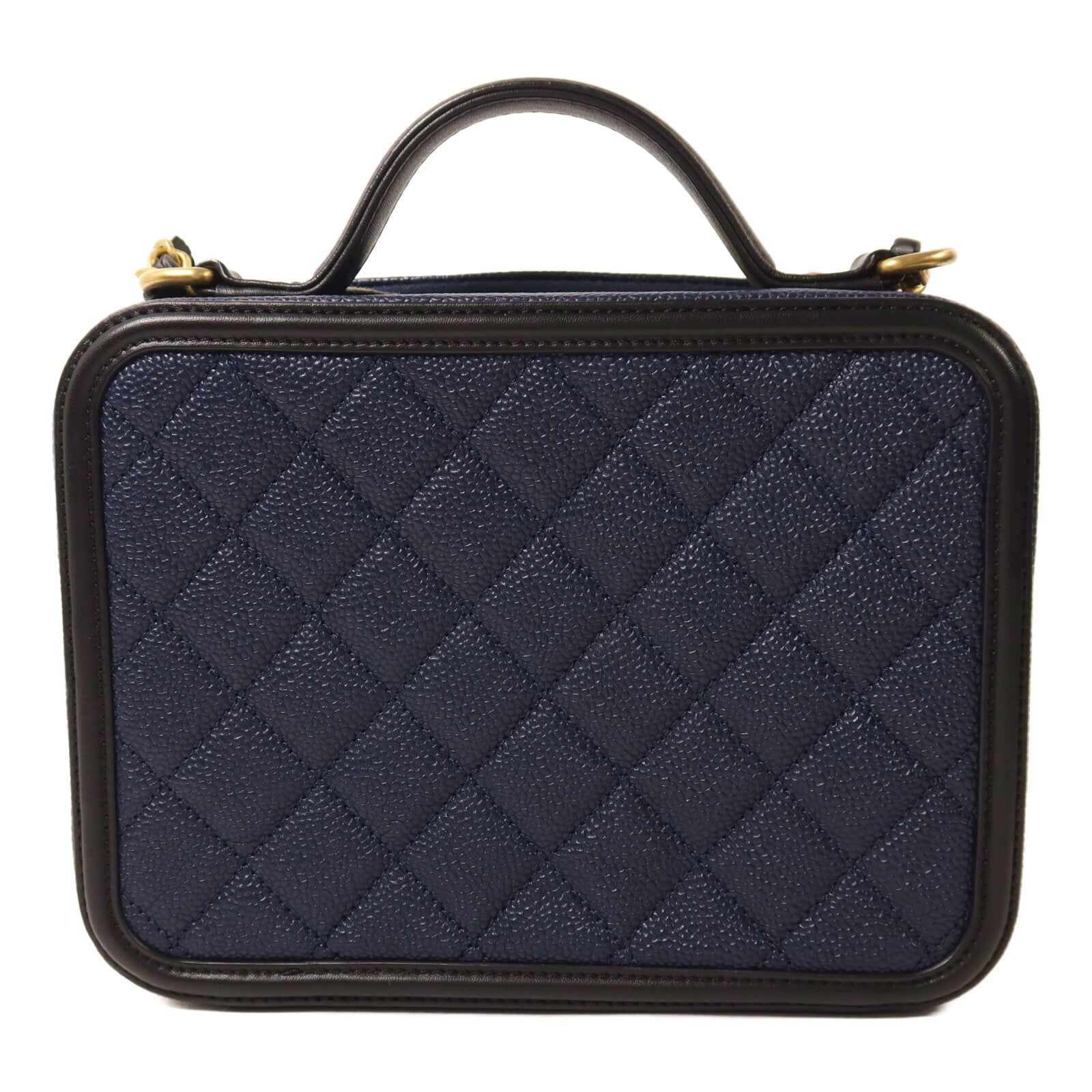 CHANEL 牛皮皮革Vanity Case金扣鏈帶手挽肩背兩用袋