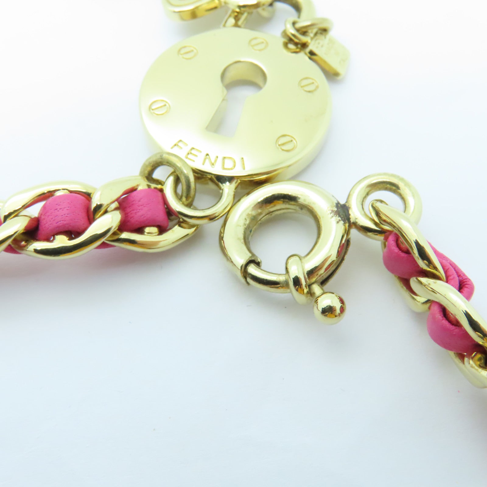 FENDI 【激減優惠】皮革/金屬Necklace金扣項鍊粉紅色/金色