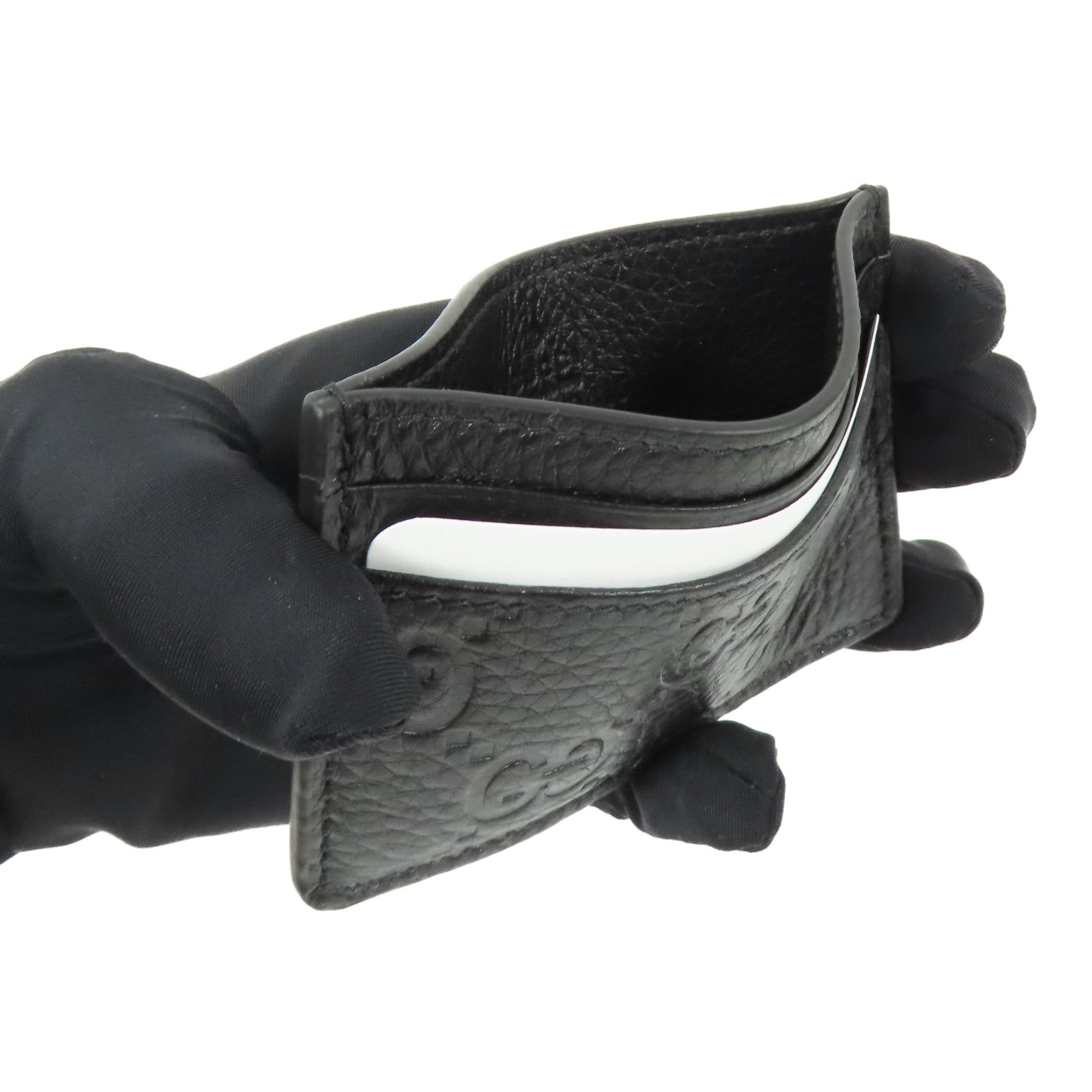 GUCCI GG Emblem Card Case 815883 AAEEM 1000 GG Grainy Leather Black 6610