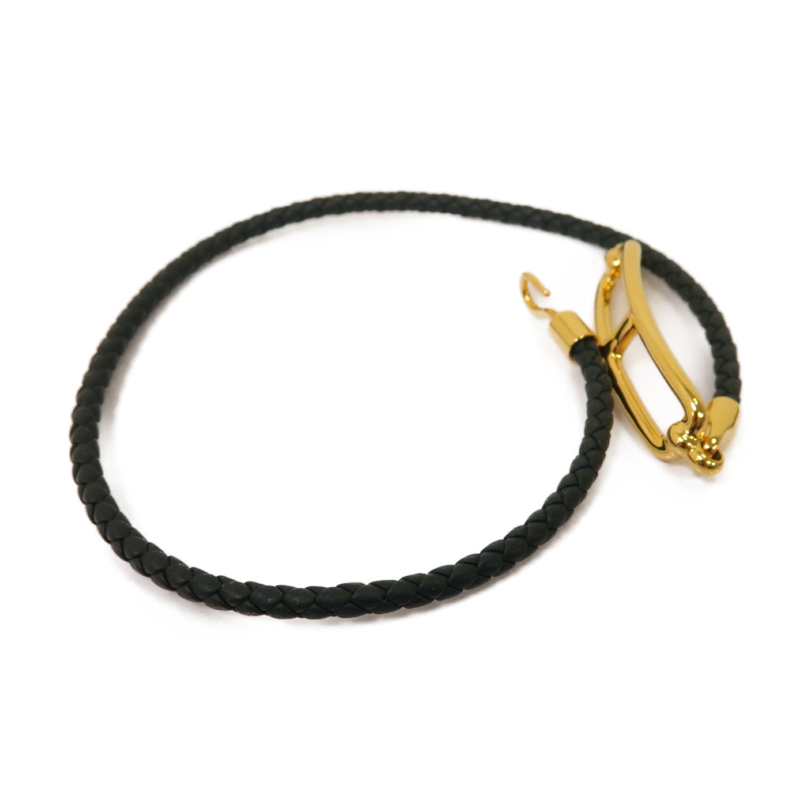 HERMES 牛皮皮革/金屬Roulis Double Tour Bracelet手鏈墨緑色/金色