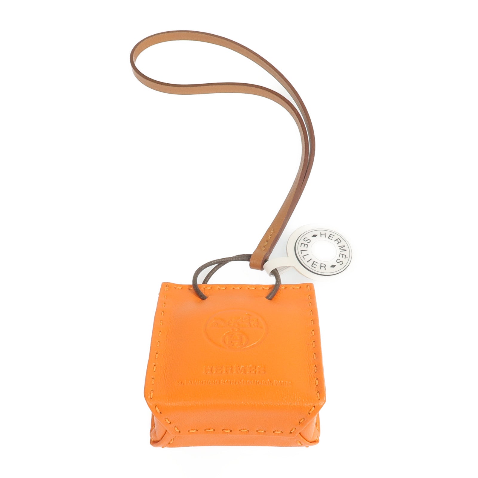 HERMES Milo皮革Sac Orange Charm掛飾Orange