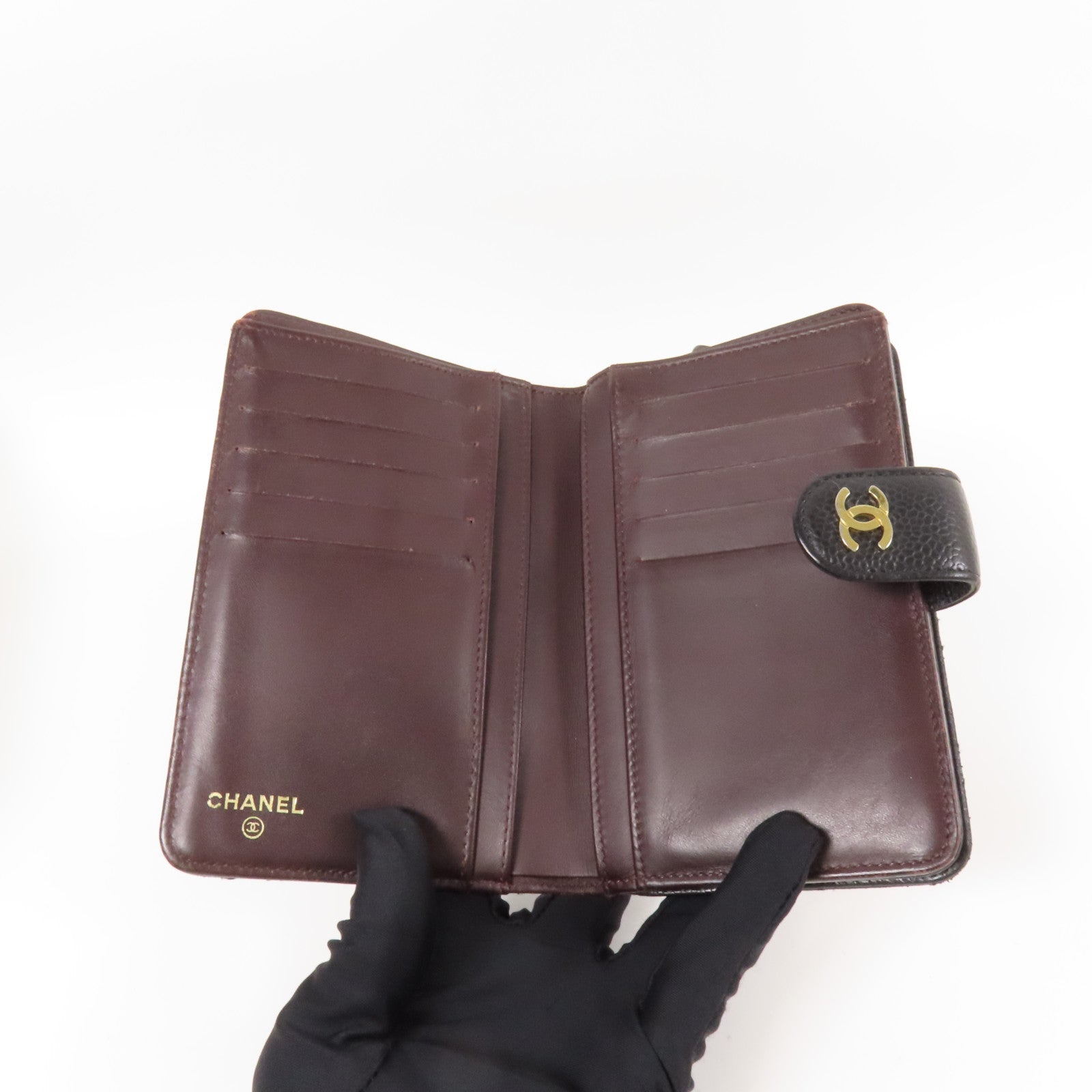 CHANEL 牛皮皮革Fold Wallet金扣錢包