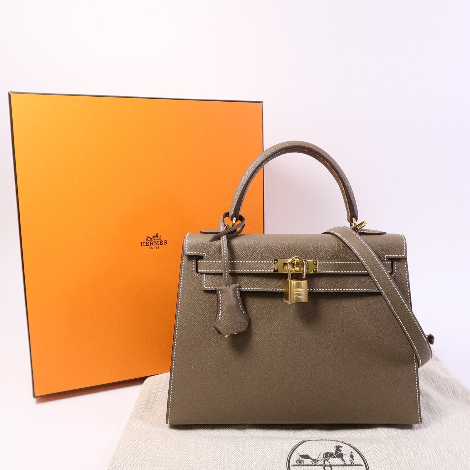 HERMES Epsom皮革Kelly 25手挽肩背兩用袋Etoupe