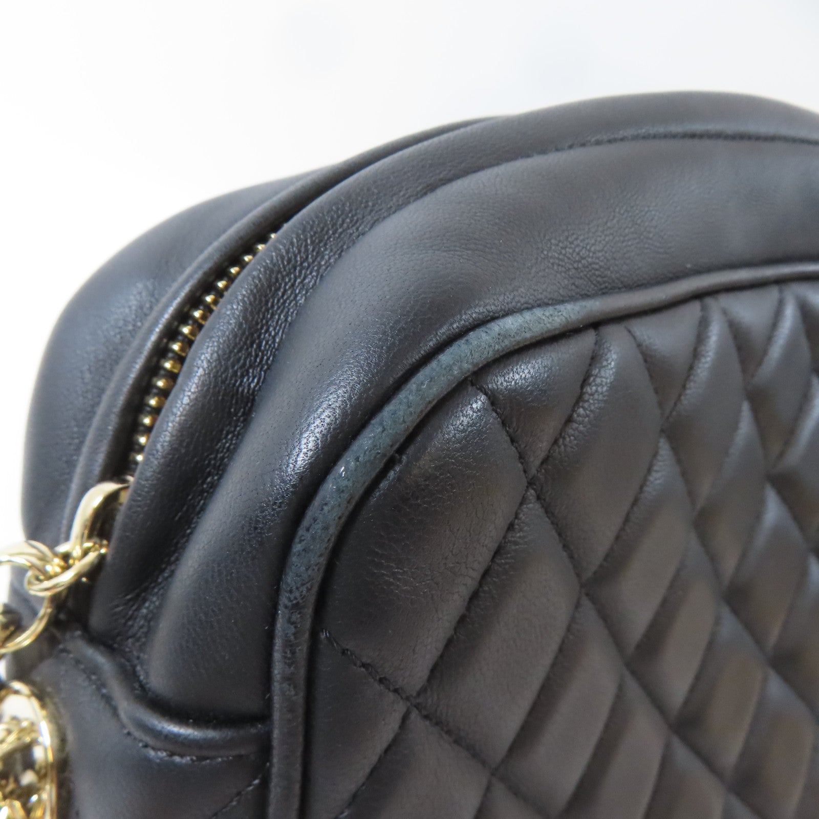 CHANEL 菱格羊皮皮革Chain Shoulder Bag金扣鏈帶肩背袋黑色