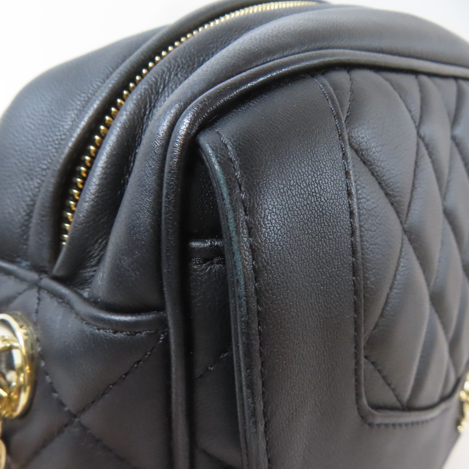 CHANEL 菱格羊皮皮革Chain Shoulder Bag金扣鏈帶肩背袋黑色